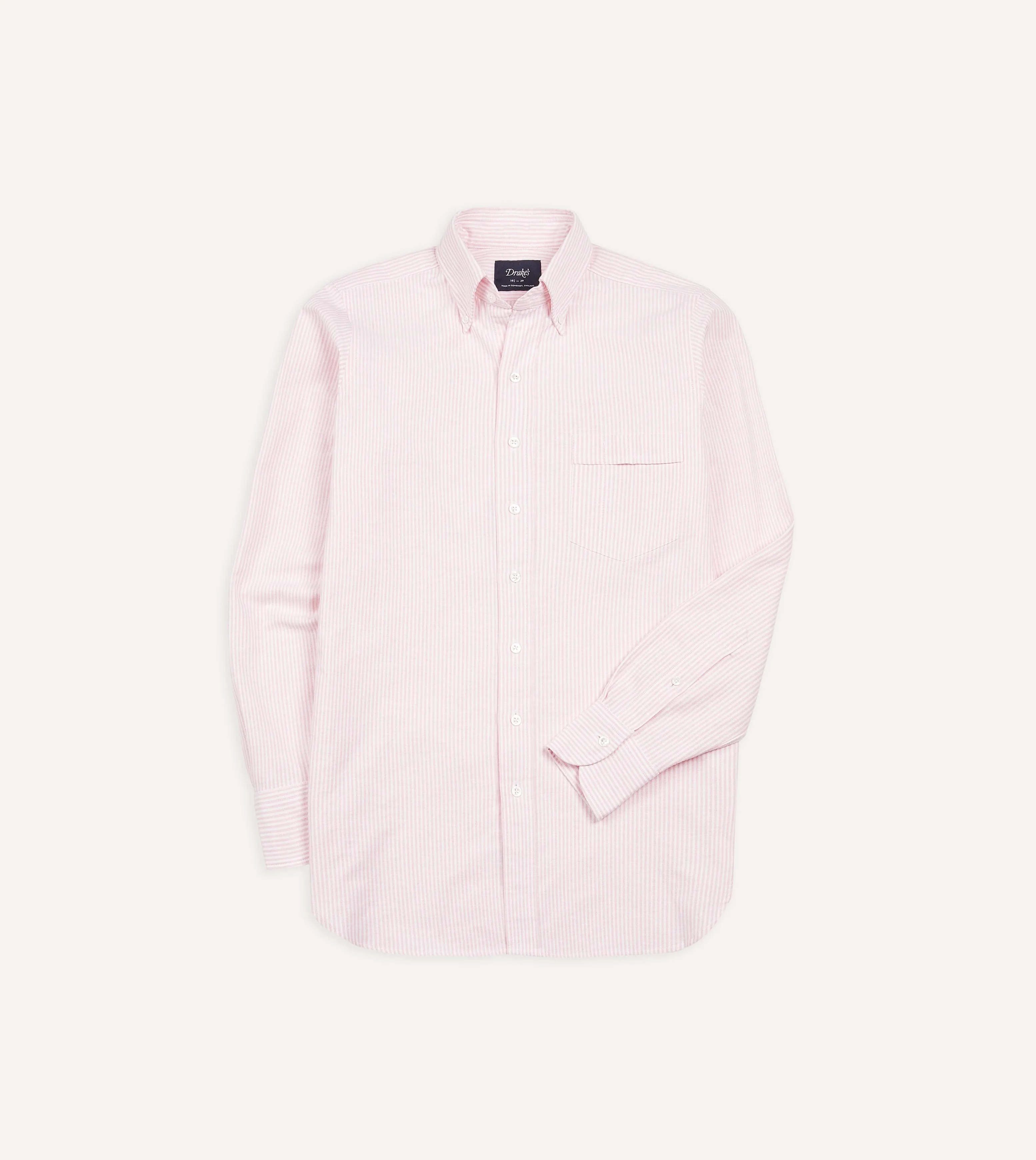 Pale Pink Ticking Stripe Cotton Oxford Cloth Button-Down Shirt sold by Drake's London