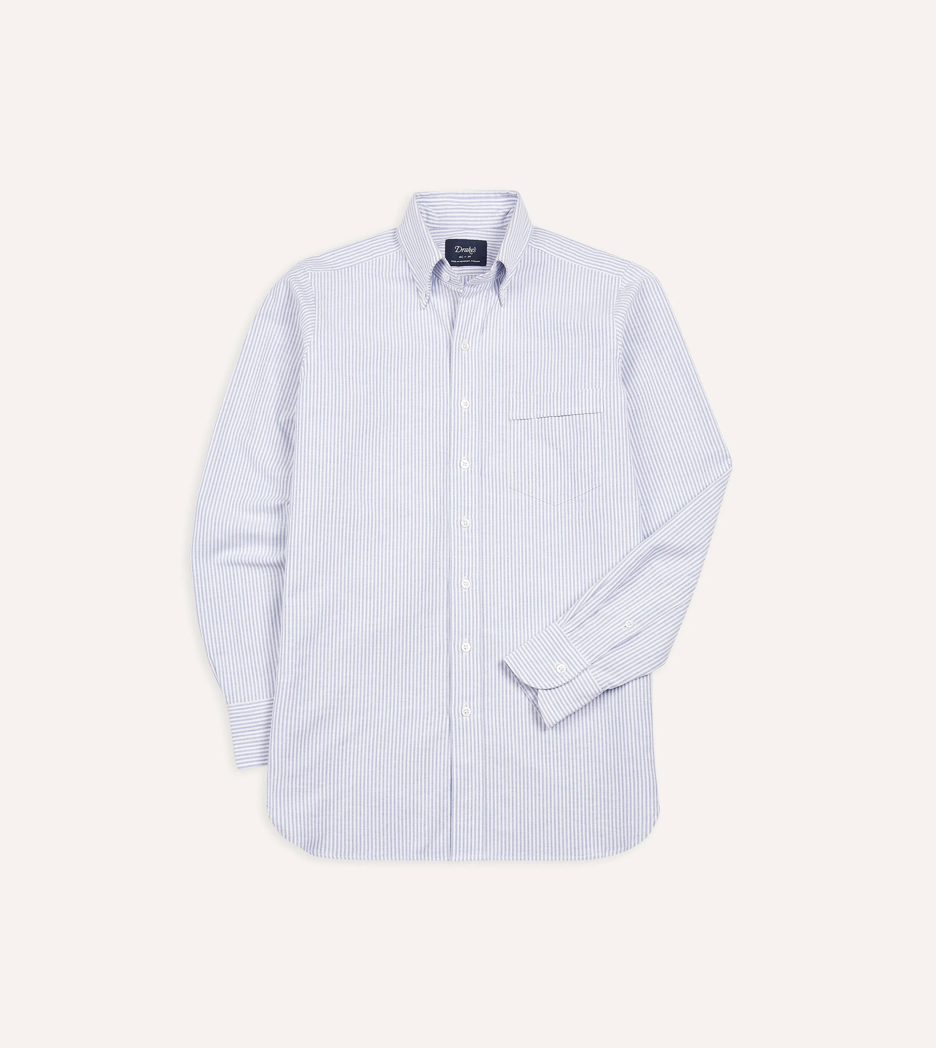 Blue Ticking Stripe Cotton Oxford Cloth Button-Down Shirt sold by Drake's London