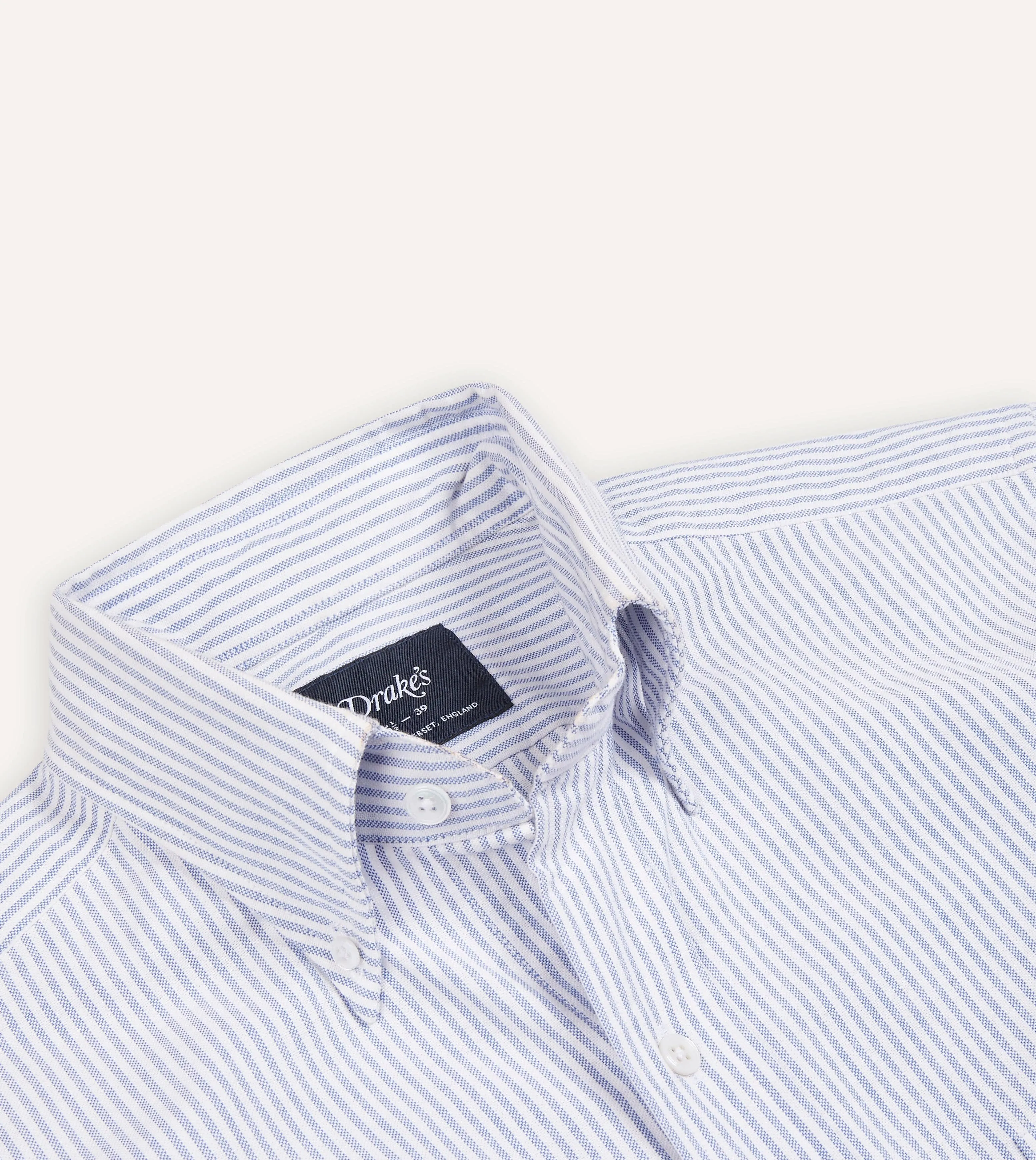 Blue Ticking Stripe Cotton Oxford Cloth Button-Down Shirt sold by Drake's London product image thumbnail 3