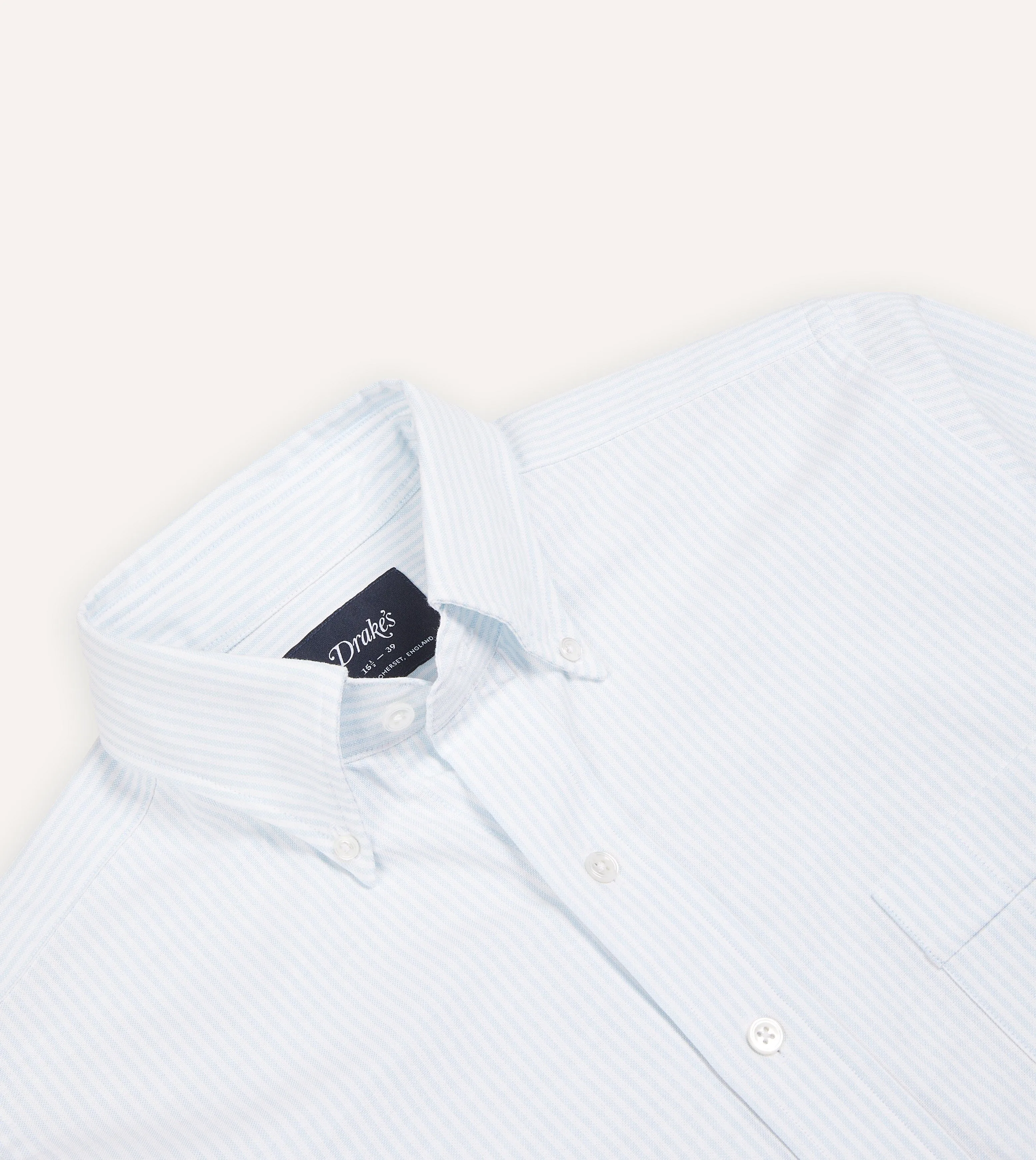 Sky Ticking Stripe Cotton Oxford Cloth Button-Down Shirt sold by Drake's London product image thumbnail 3
