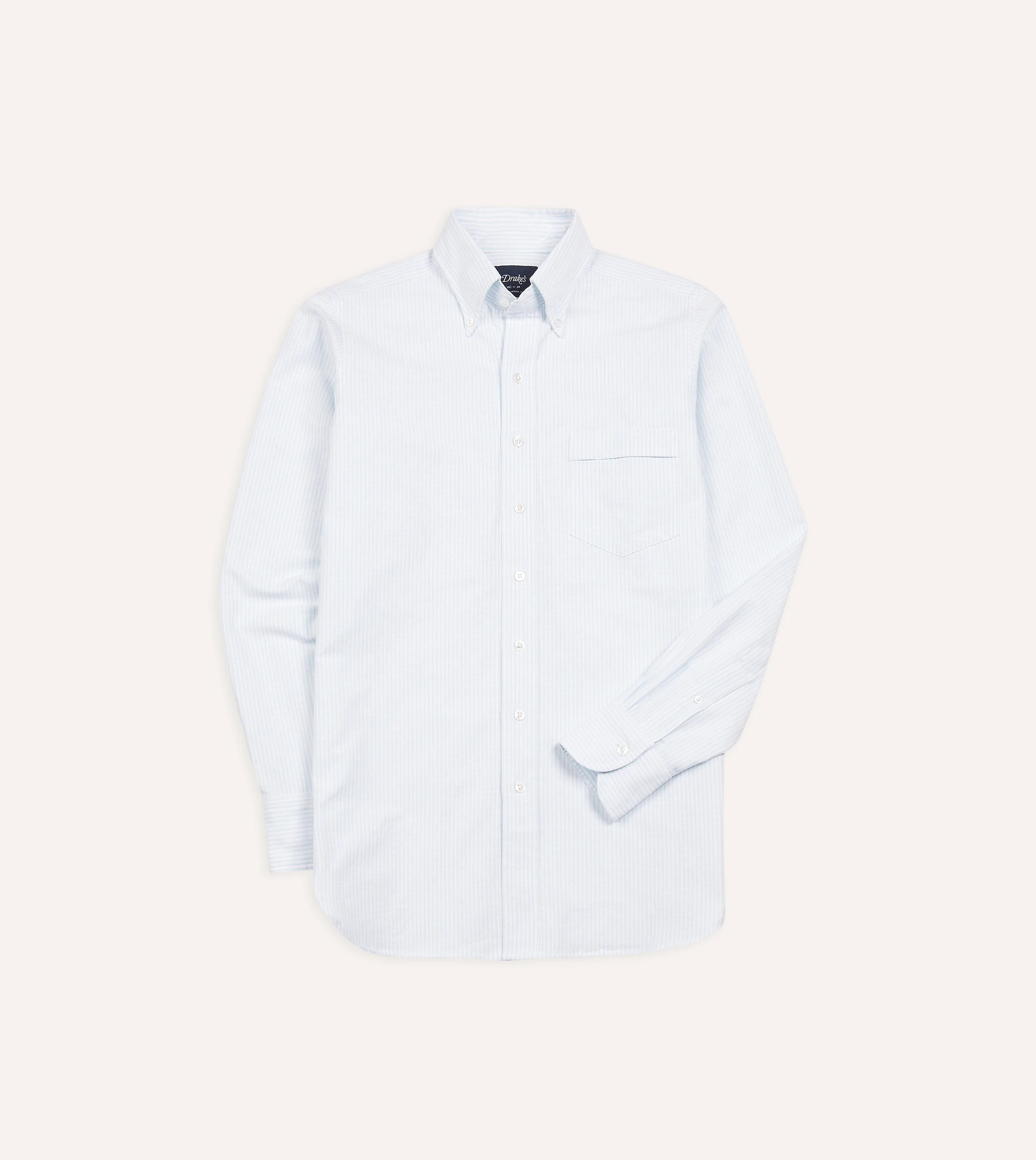 Sky Ticking Stripe Cotton Oxford Cloth Button-Down Shirt sold by Drake's London