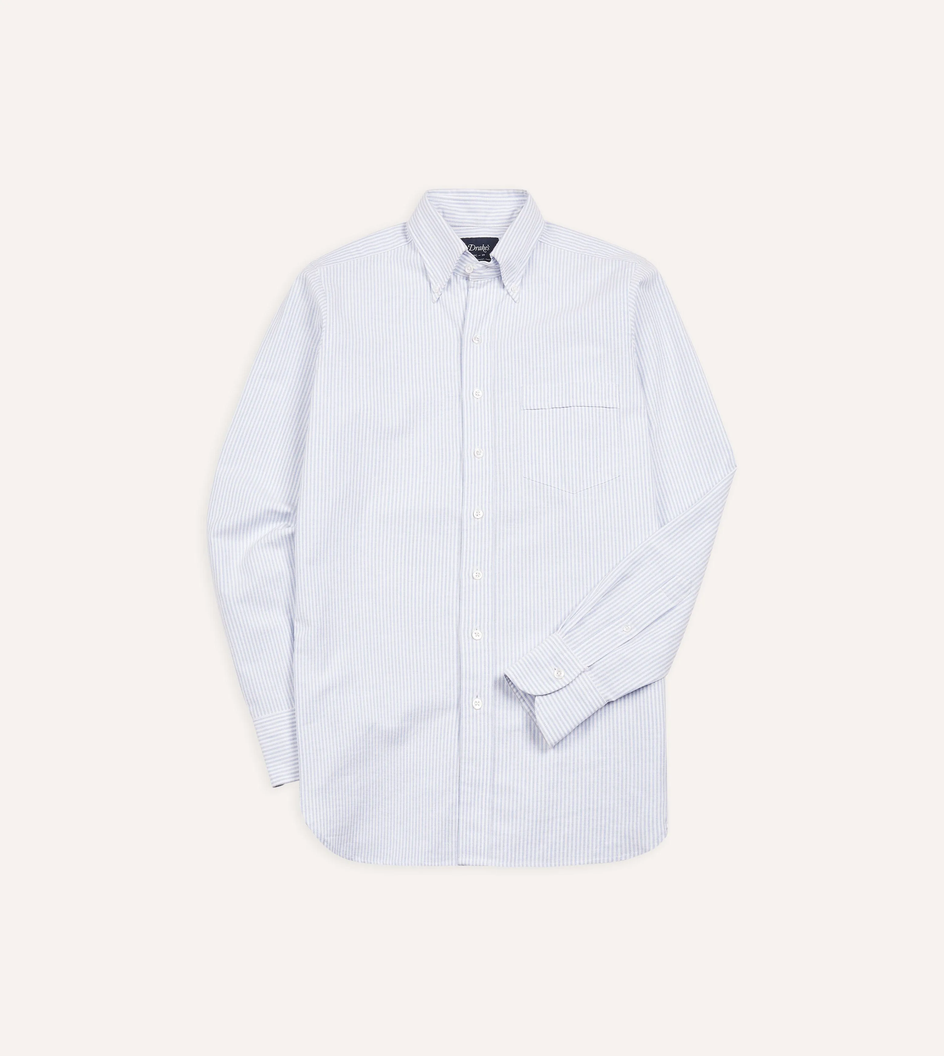 Light Blue Ticking Stripe Cotton Oxford Cloth Button-Down Shirt sold by Drake's London