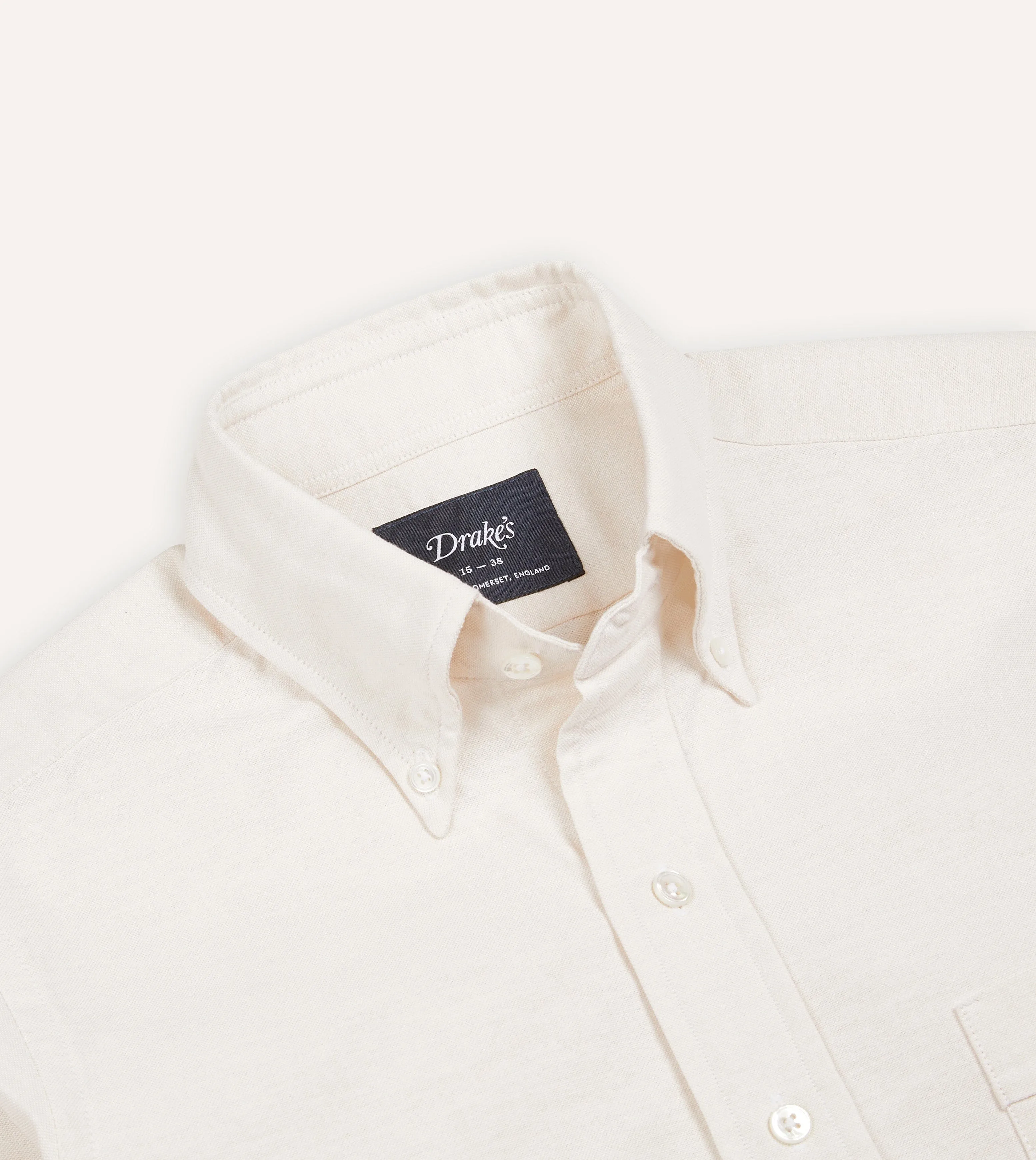 Cream Cotton Oxford Cloth Button-Down Shirt sold by Drake's London product image thumbnail 3