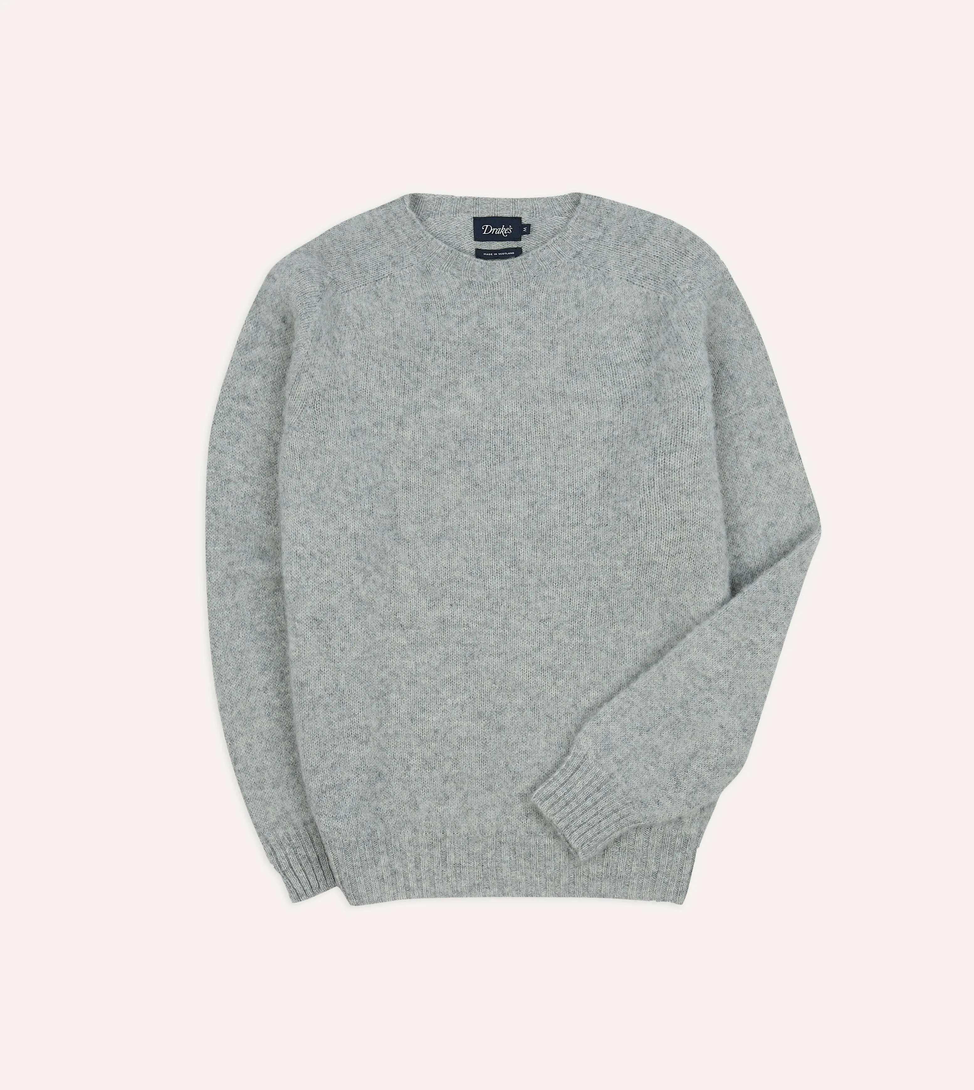 Light Grey Brushed Shetland Crew Neck Jumper sold by Drake's London