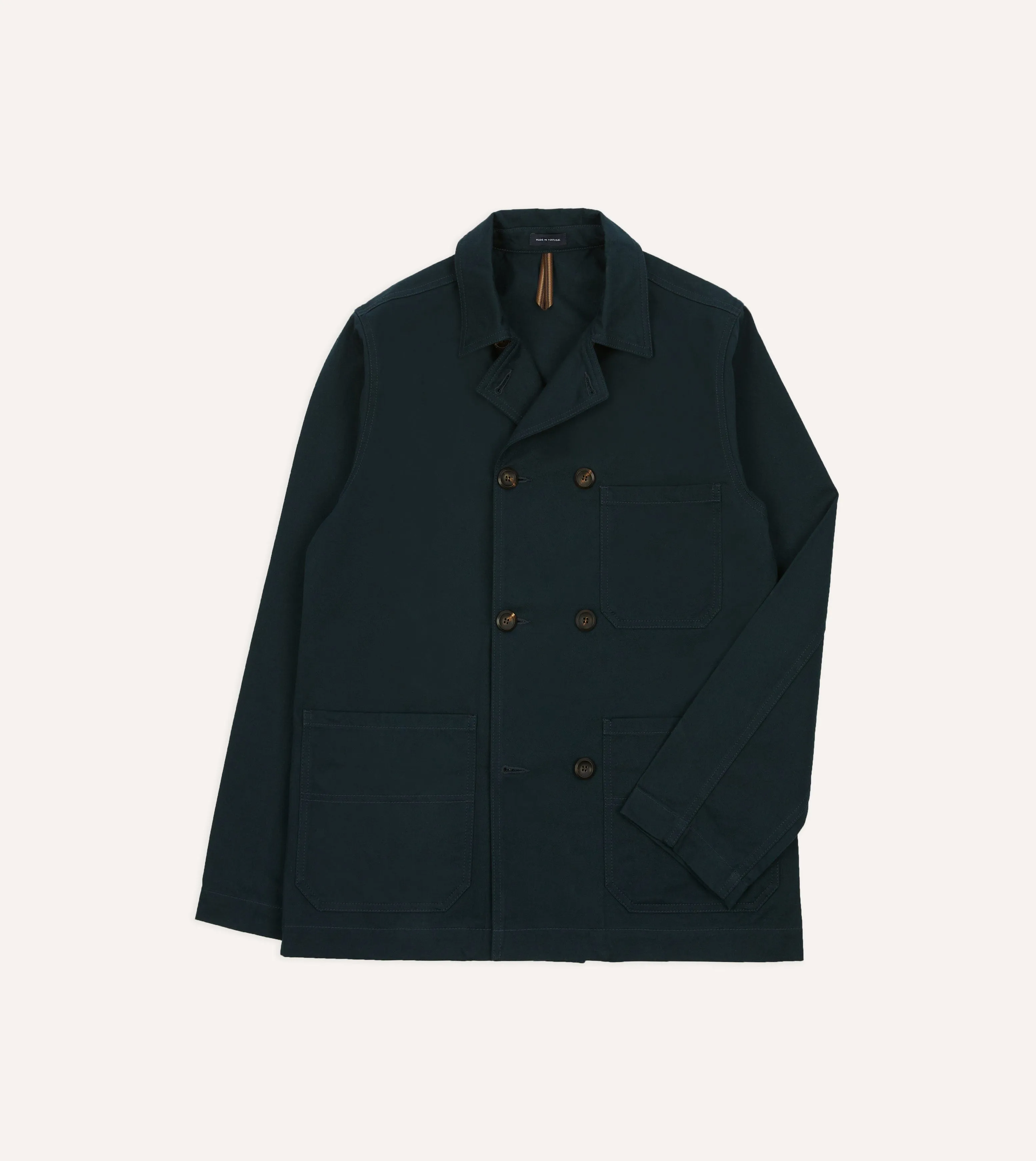 Navy Cotton Double-Breasted Chore Coat sold by Drake's London