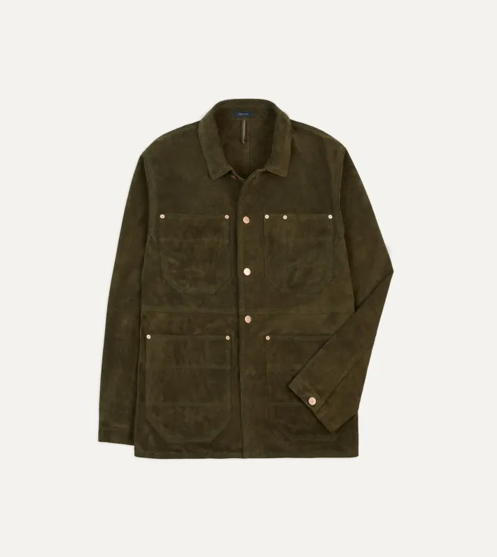 Olive Suede Welder Jacket sold by Drake's London