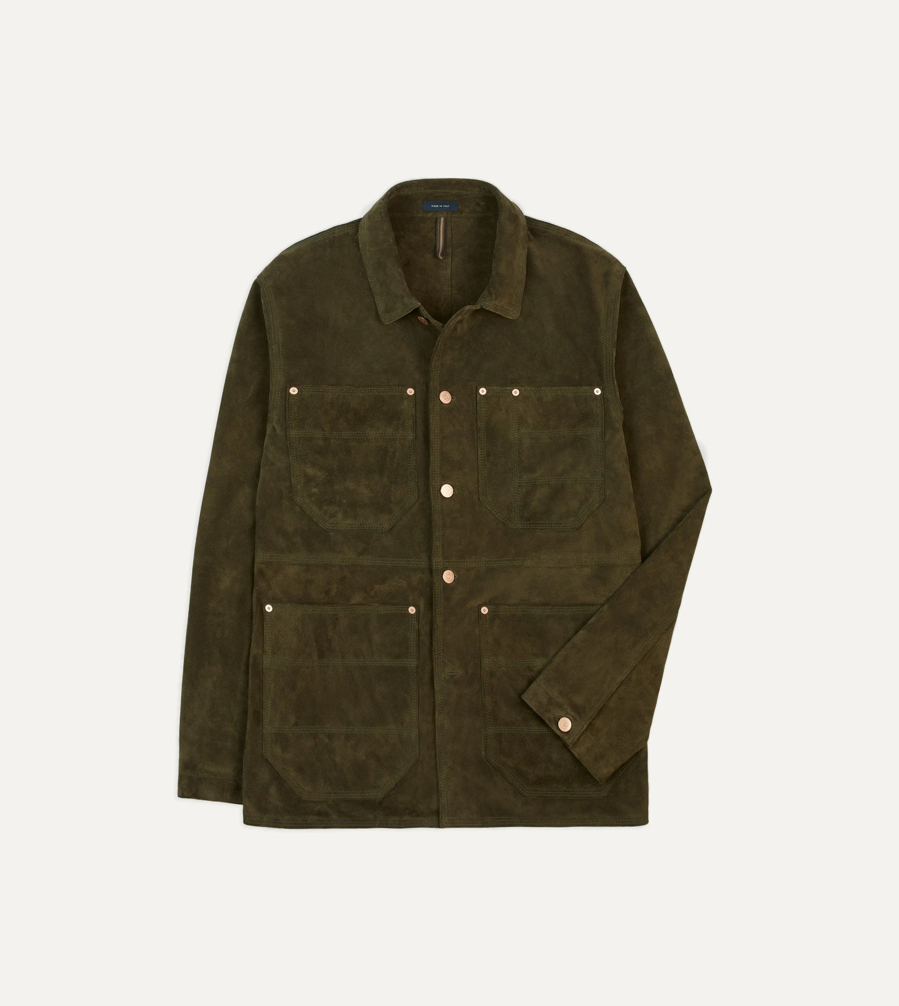 Olive Suede Welder Jacket sold by Drake's London