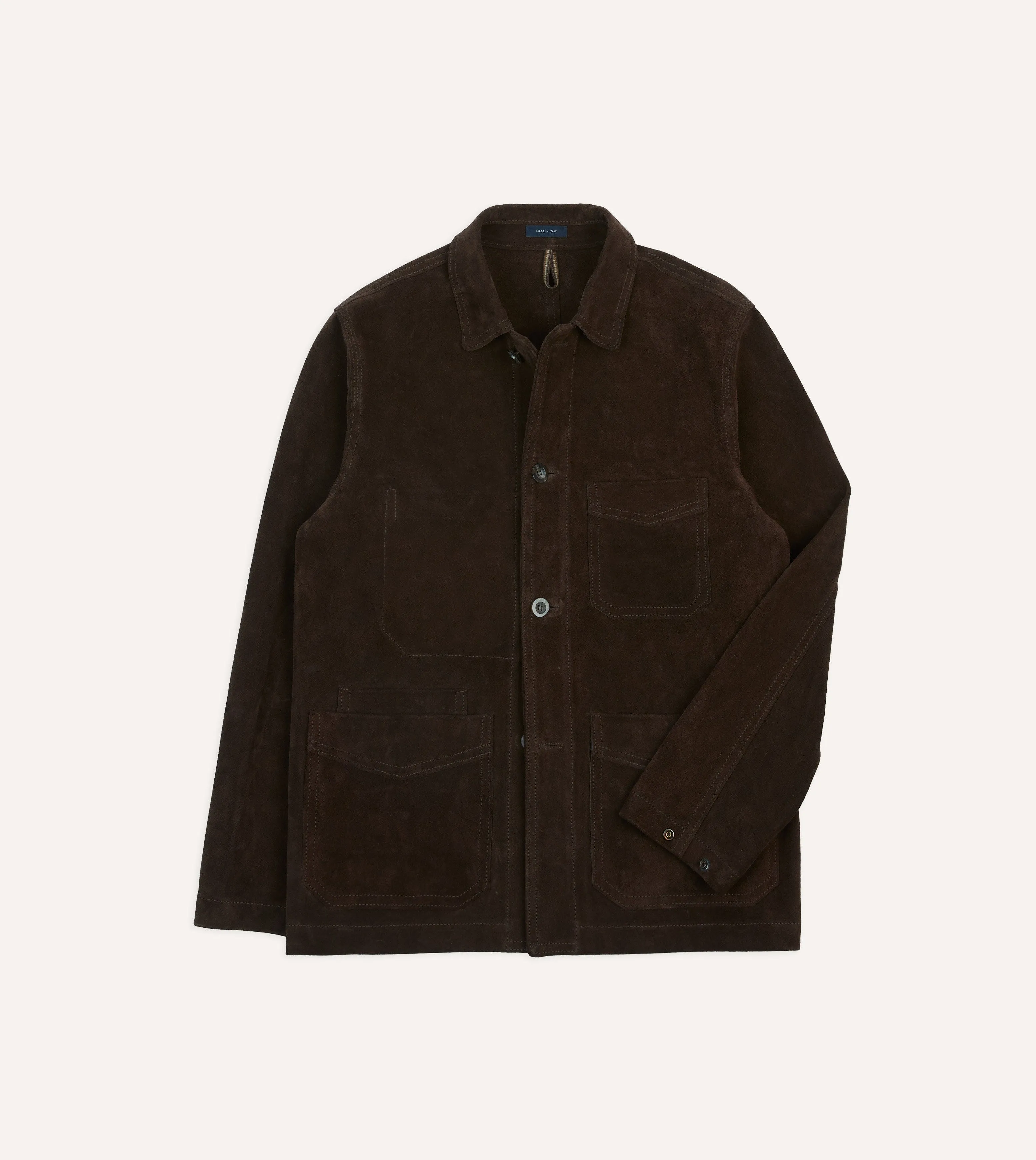 Chocolate Brown Heavyweight Suede Five-Pocket Chore Jacket sold by Drake's London