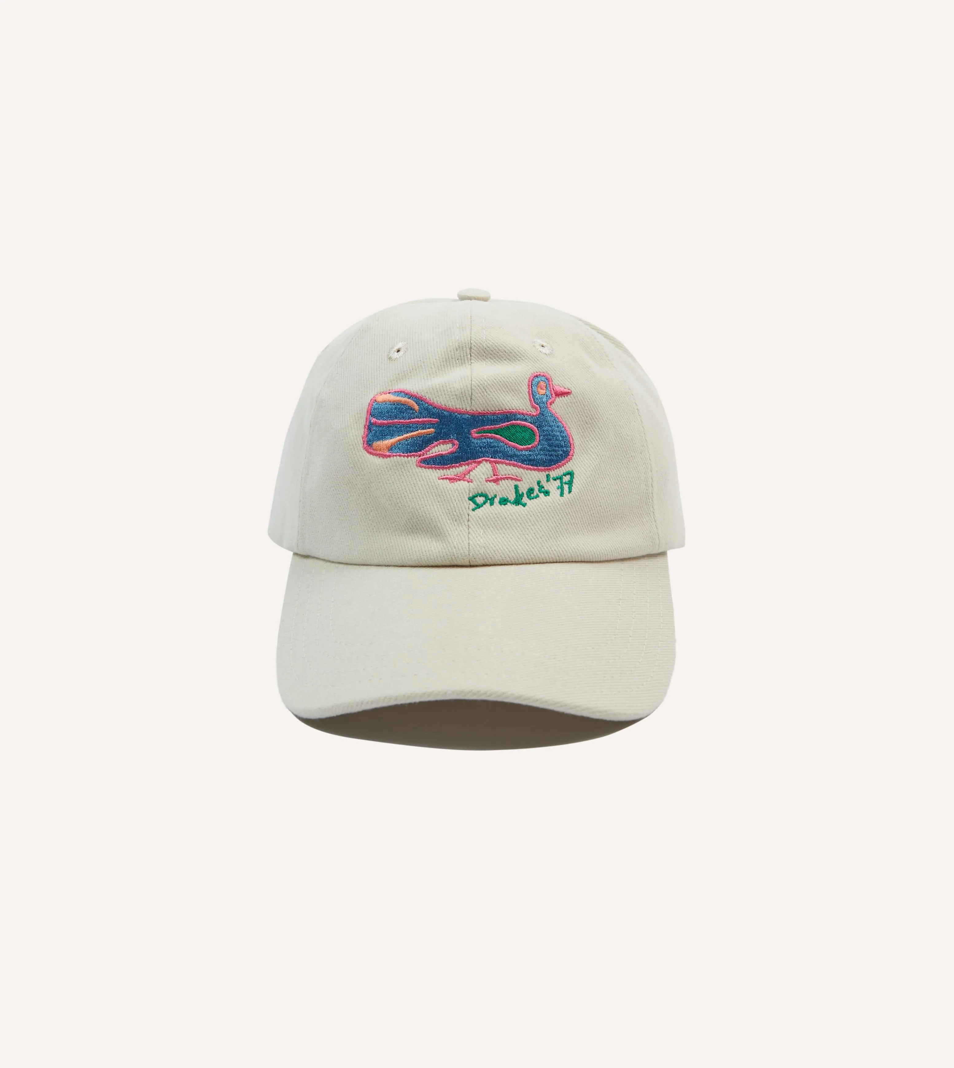 Ecru Peacock Emblem Cotton Baseball Cap sold by Drake's London
