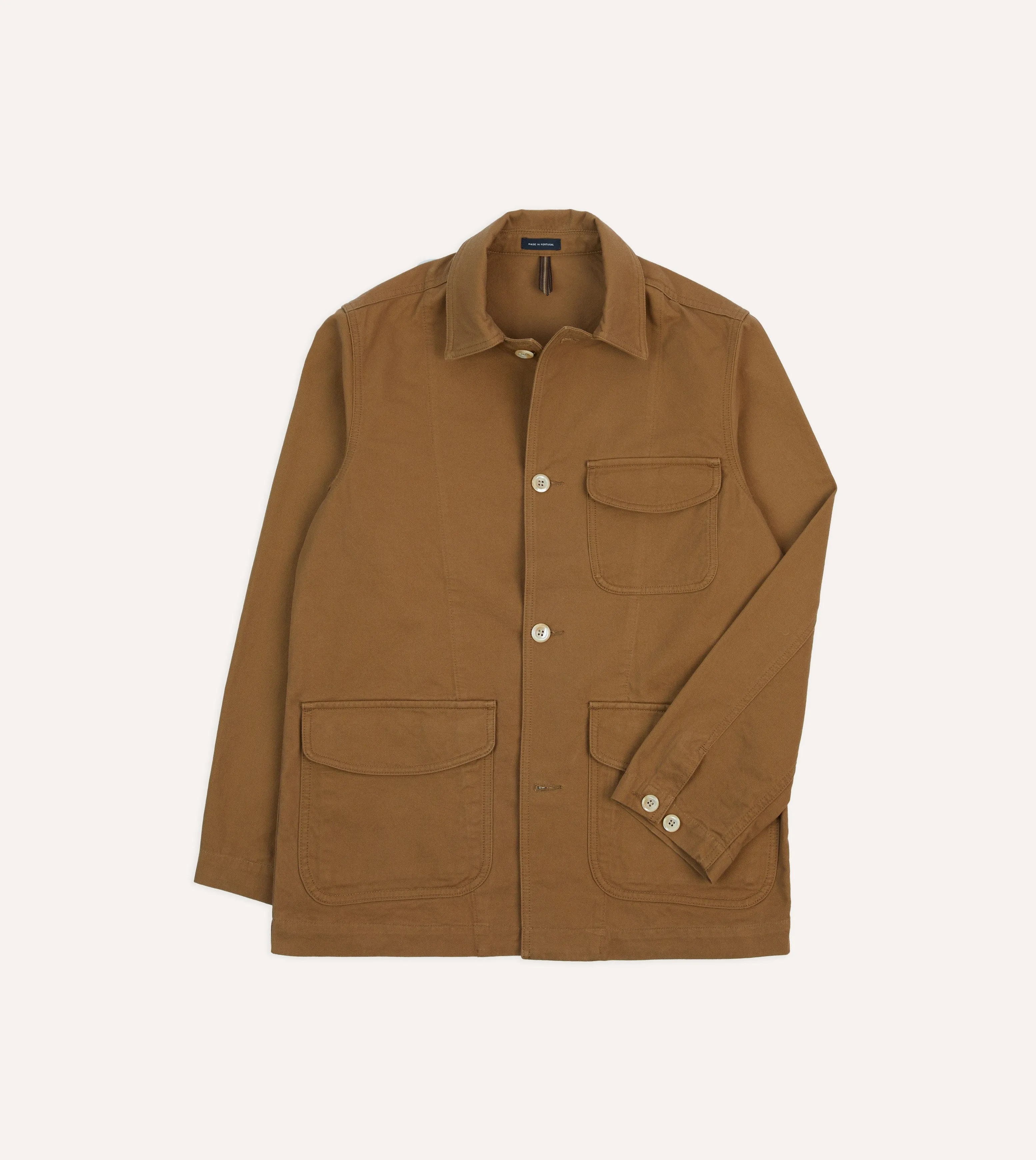 Tan Cotton Three-Pocket Chore Jacket sold by Drake's London