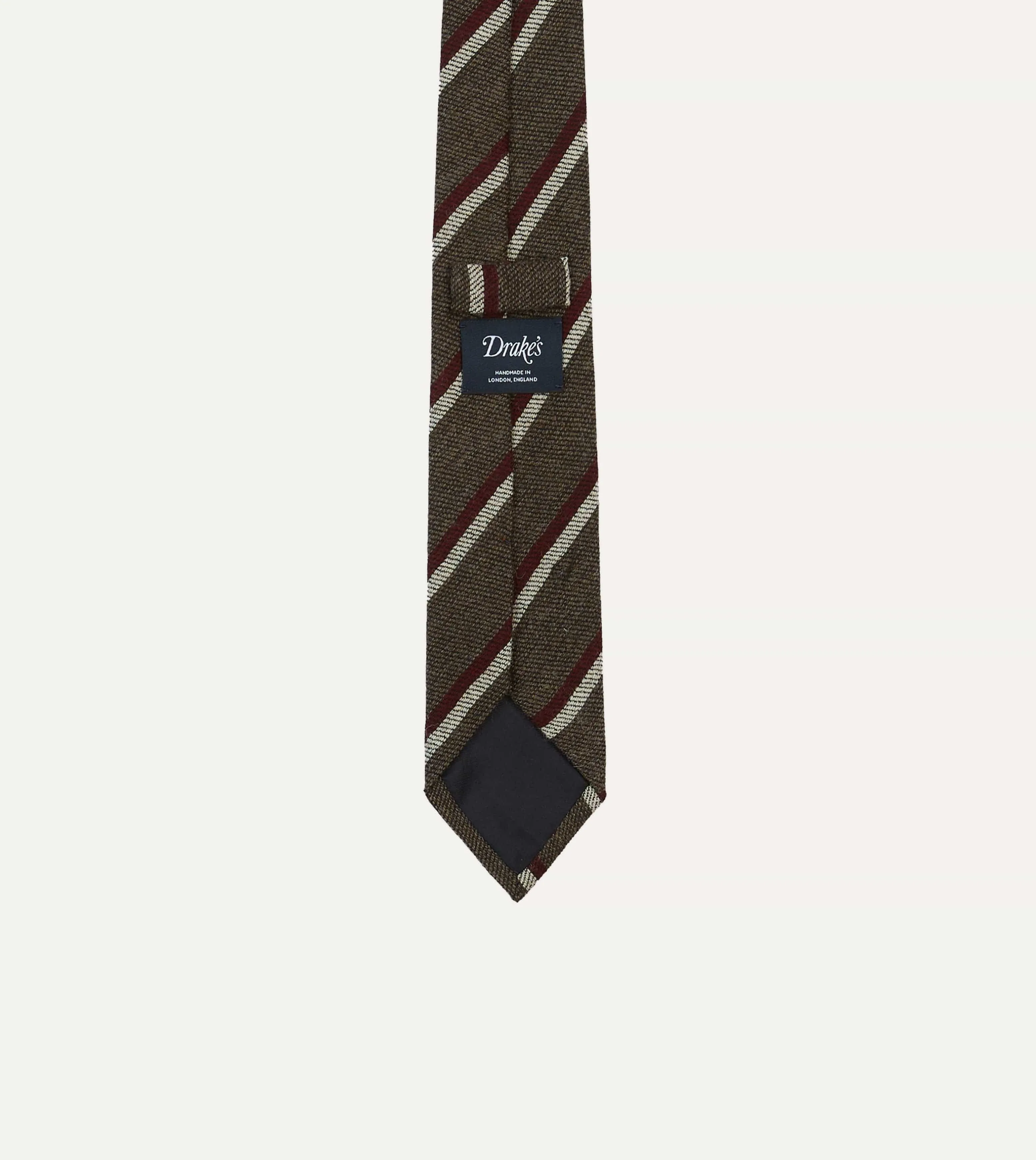 Brown, White and Red Double Stripe Tipped Wool Tie sold by Drake's London product image thumbnail 4