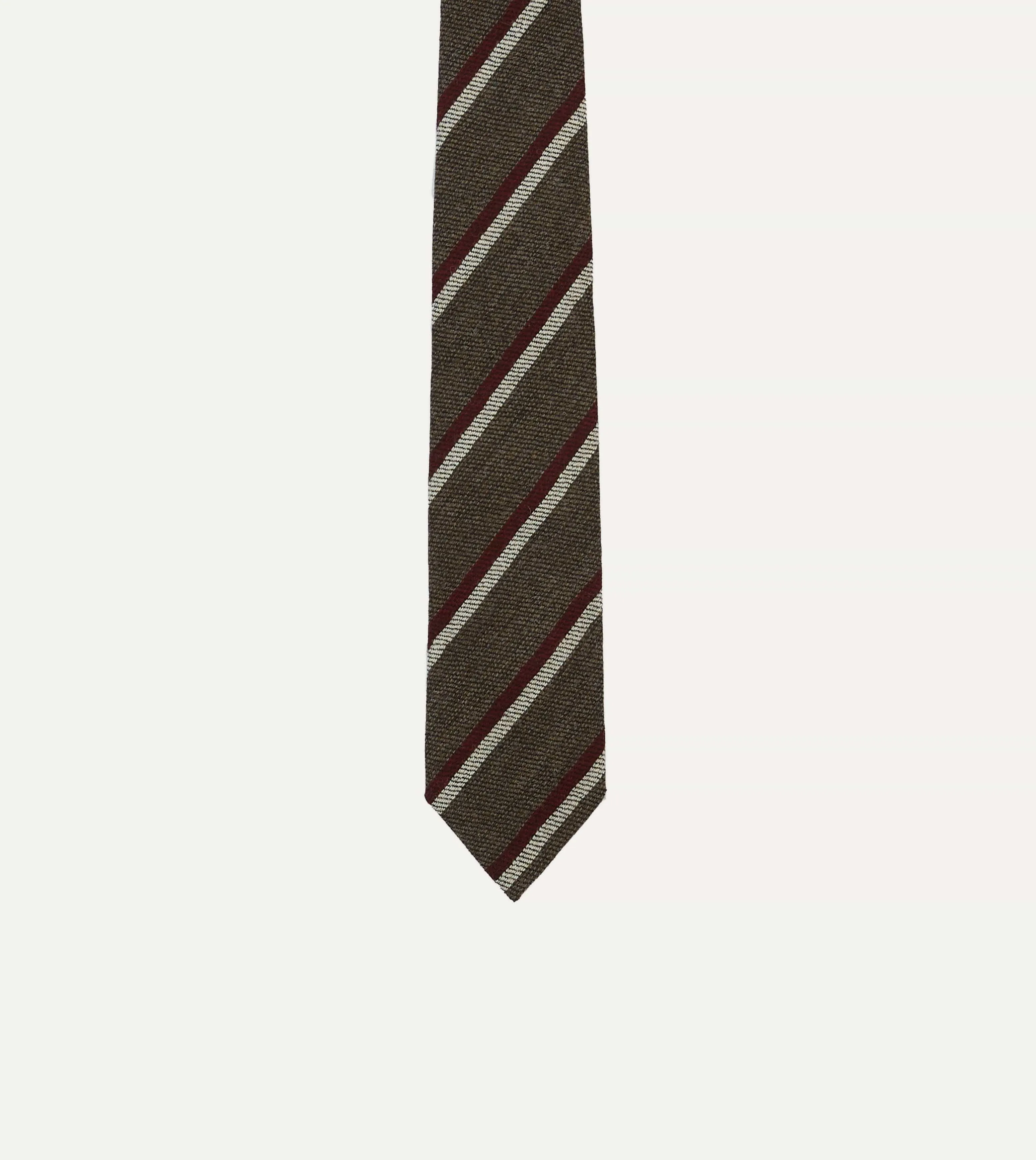 Brown, White and Red Double Stripe Tipped Wool Tie sold by Drake's London product image thumbnail 3