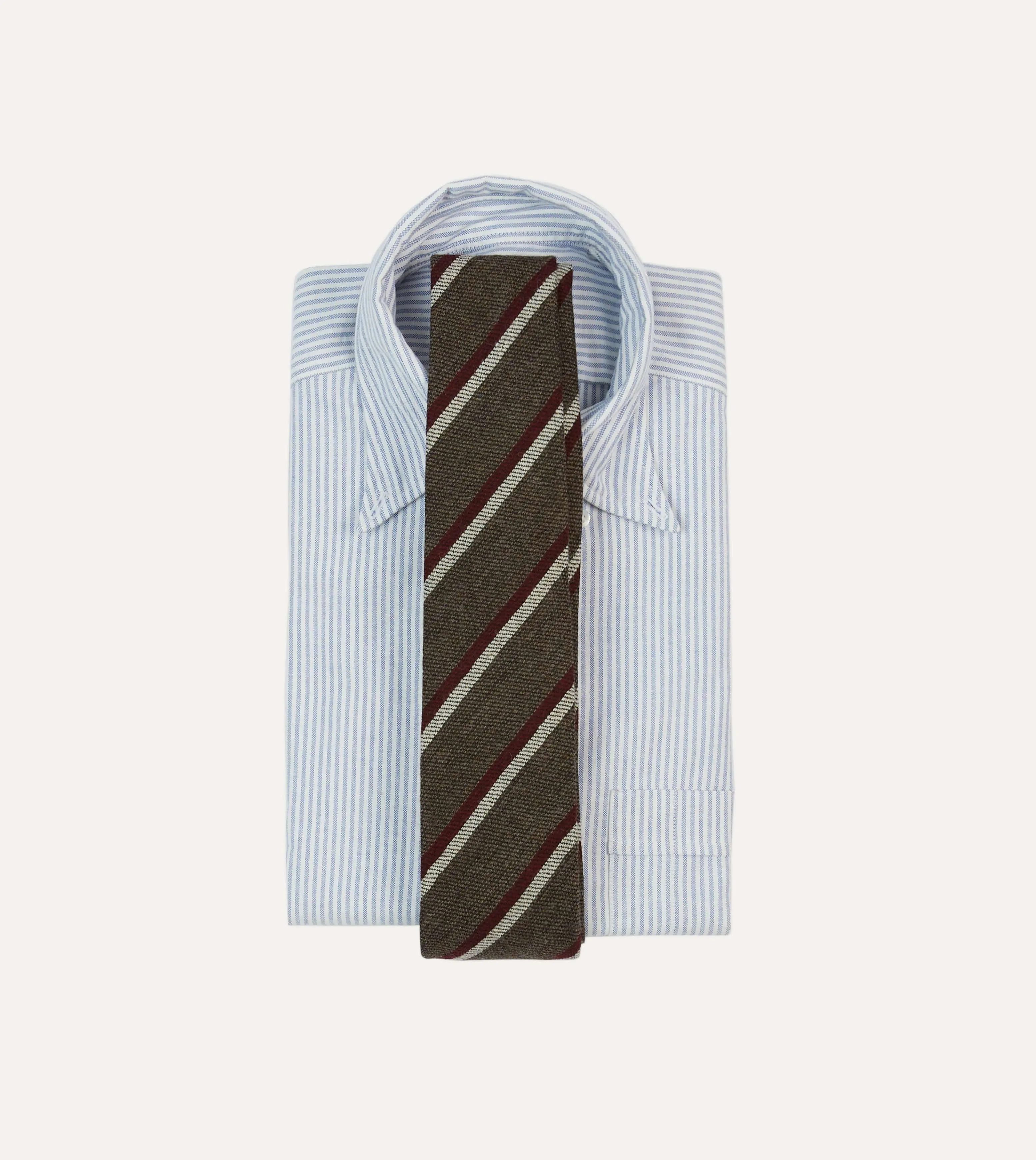 Brown, White and Red Double Stripe Tipped Wool Tie sold by Drake's London product image thumbnail 2