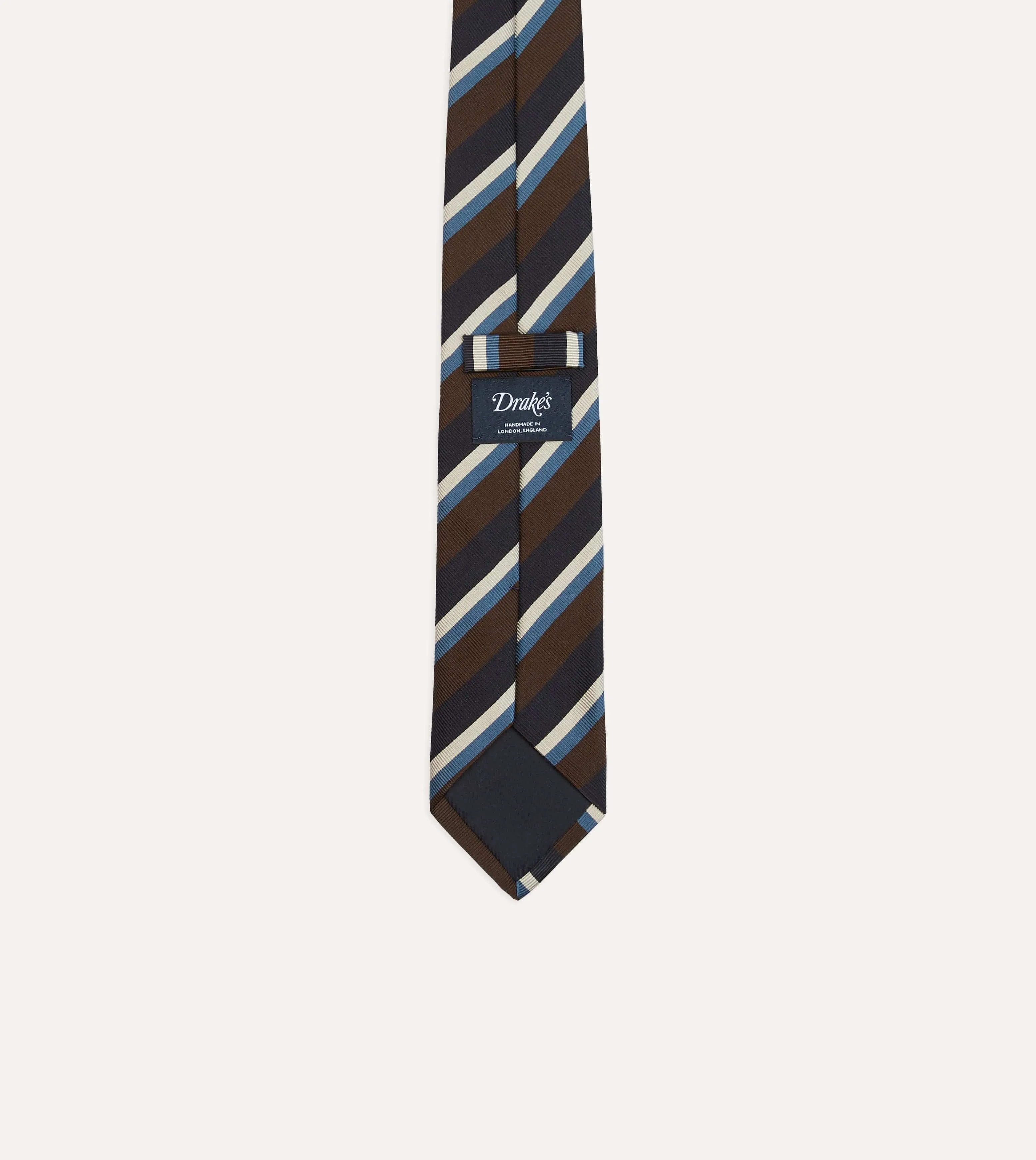 Brown, Blue and White Multi Stripe Mogador Silk Tipped Tie sold by Drake's London product image thumbnail 4