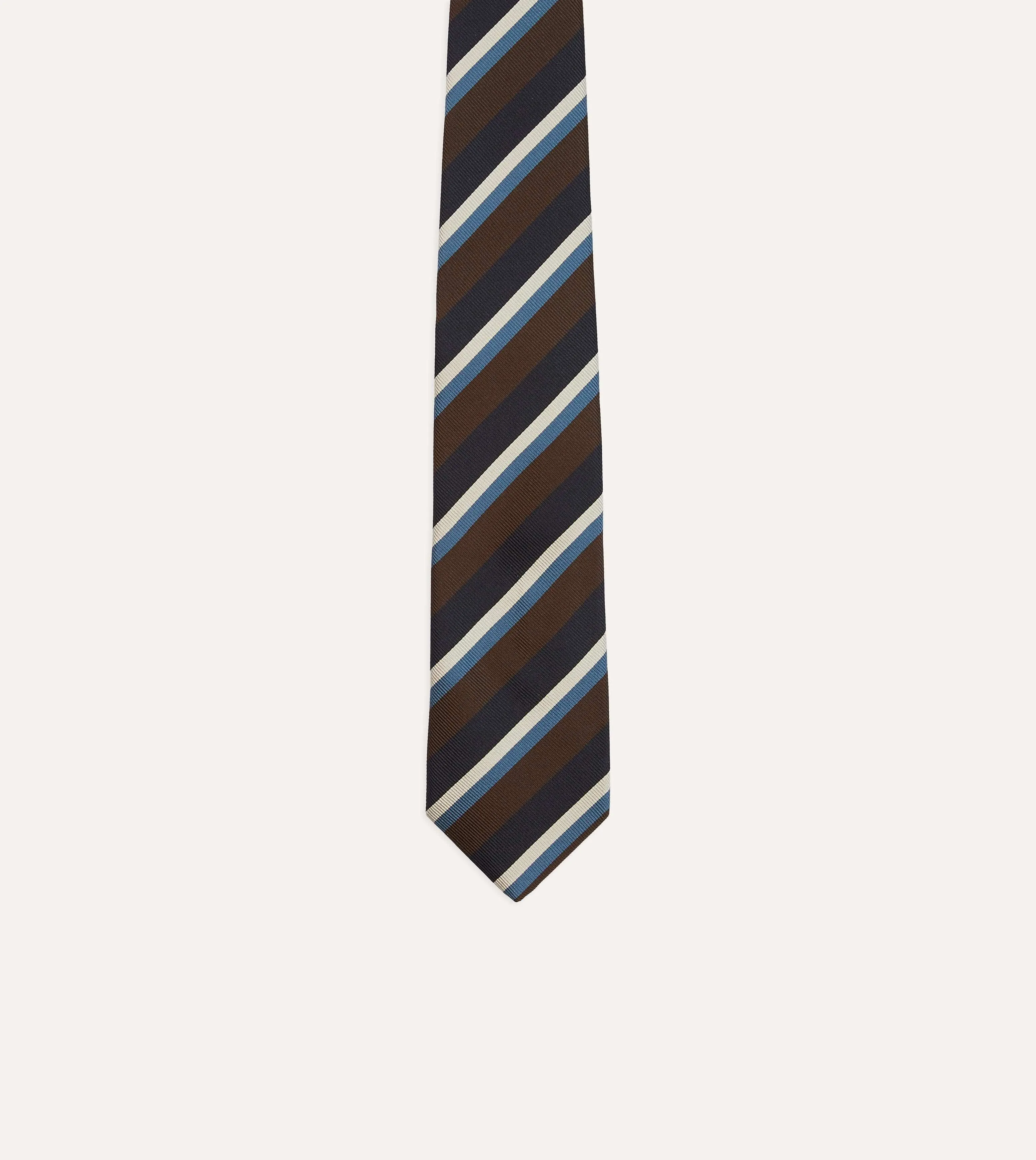 Brown, Blue and White Multi Stripe Mogador Silk Tipped Tie sold by Drake's London product image thumbnail 3