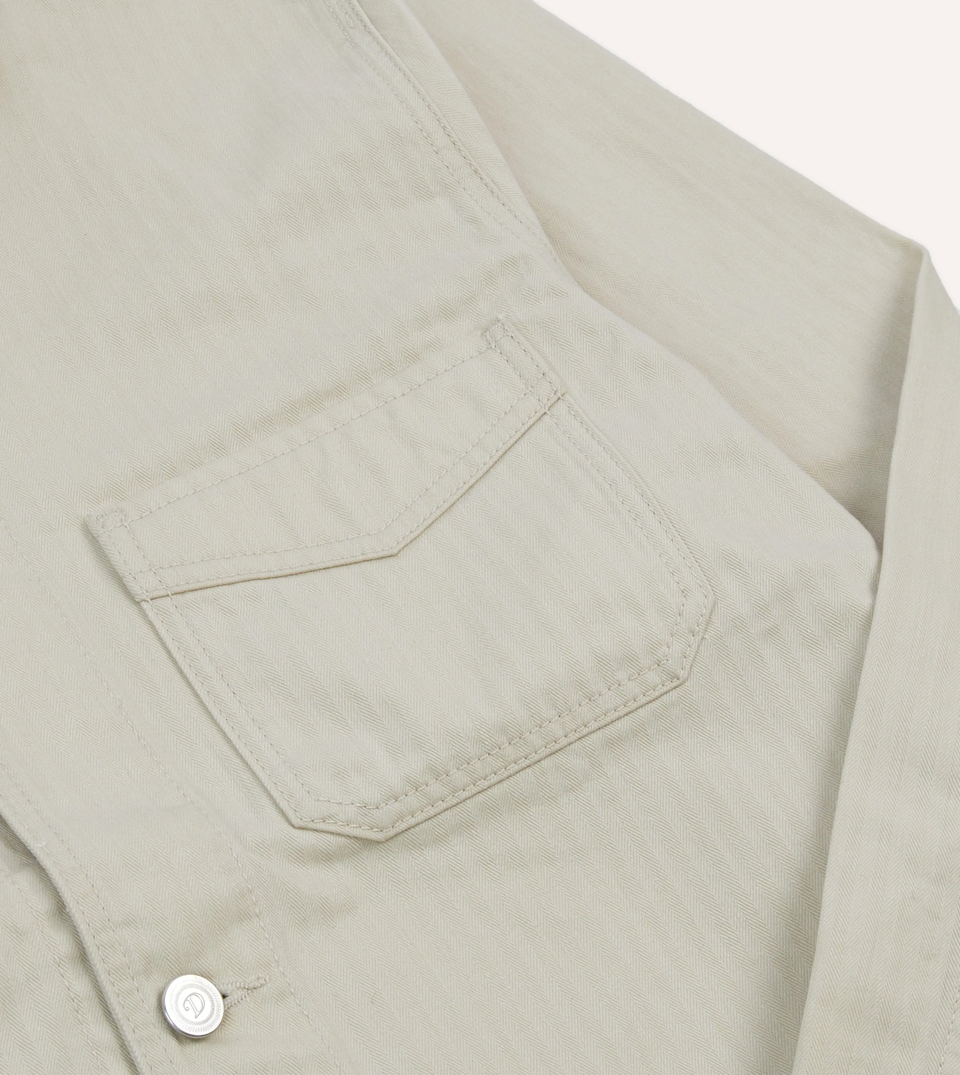 Ecru Waxed Herringbone Cotton Five-Pocket Chore Jacket sold by Drake's London product image thumbnail 4