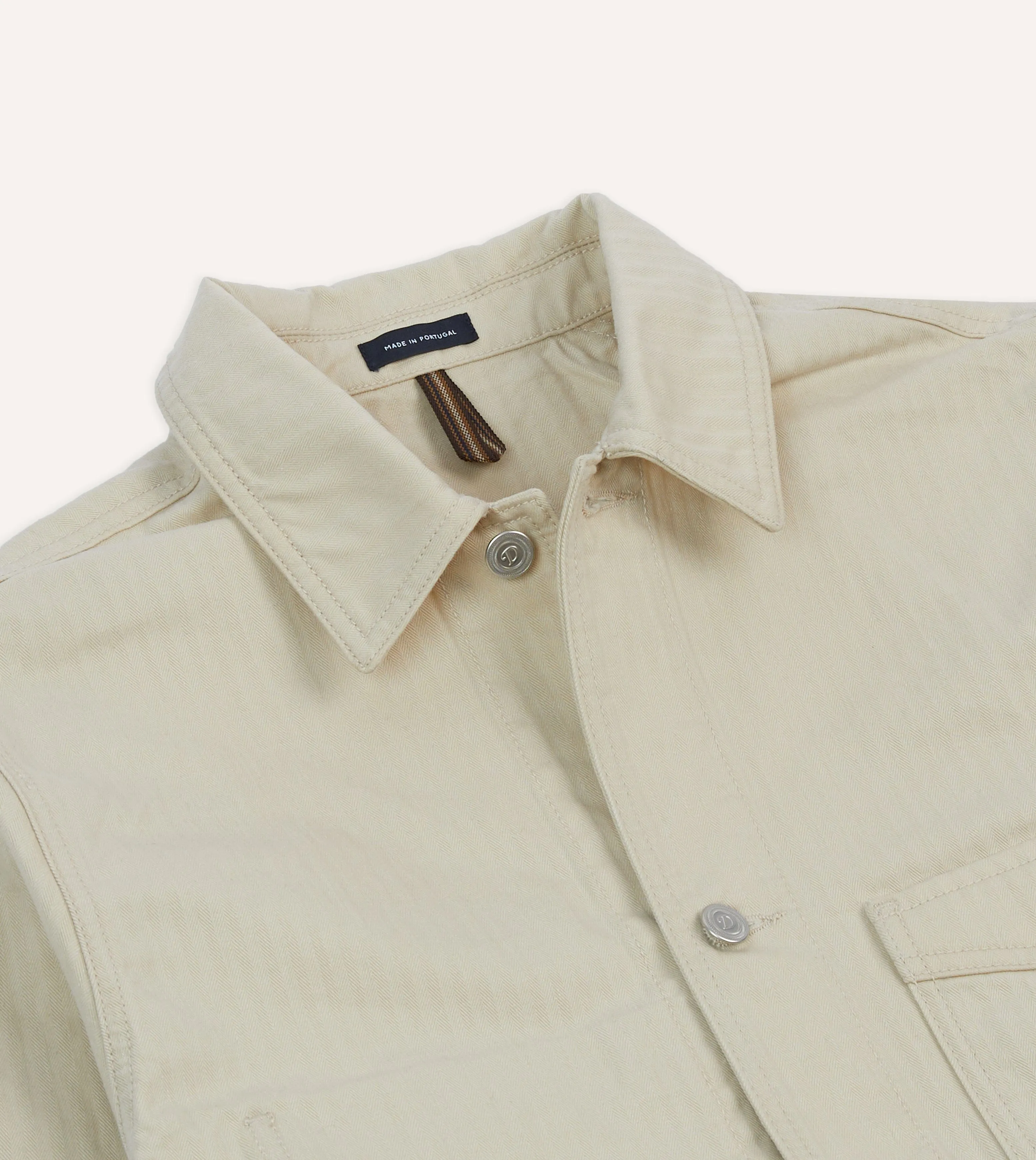 Ecru Waxed Herringbone Cotton Five-Pocket Chore Jacket sold by Drake's London product image thumbnail 3
