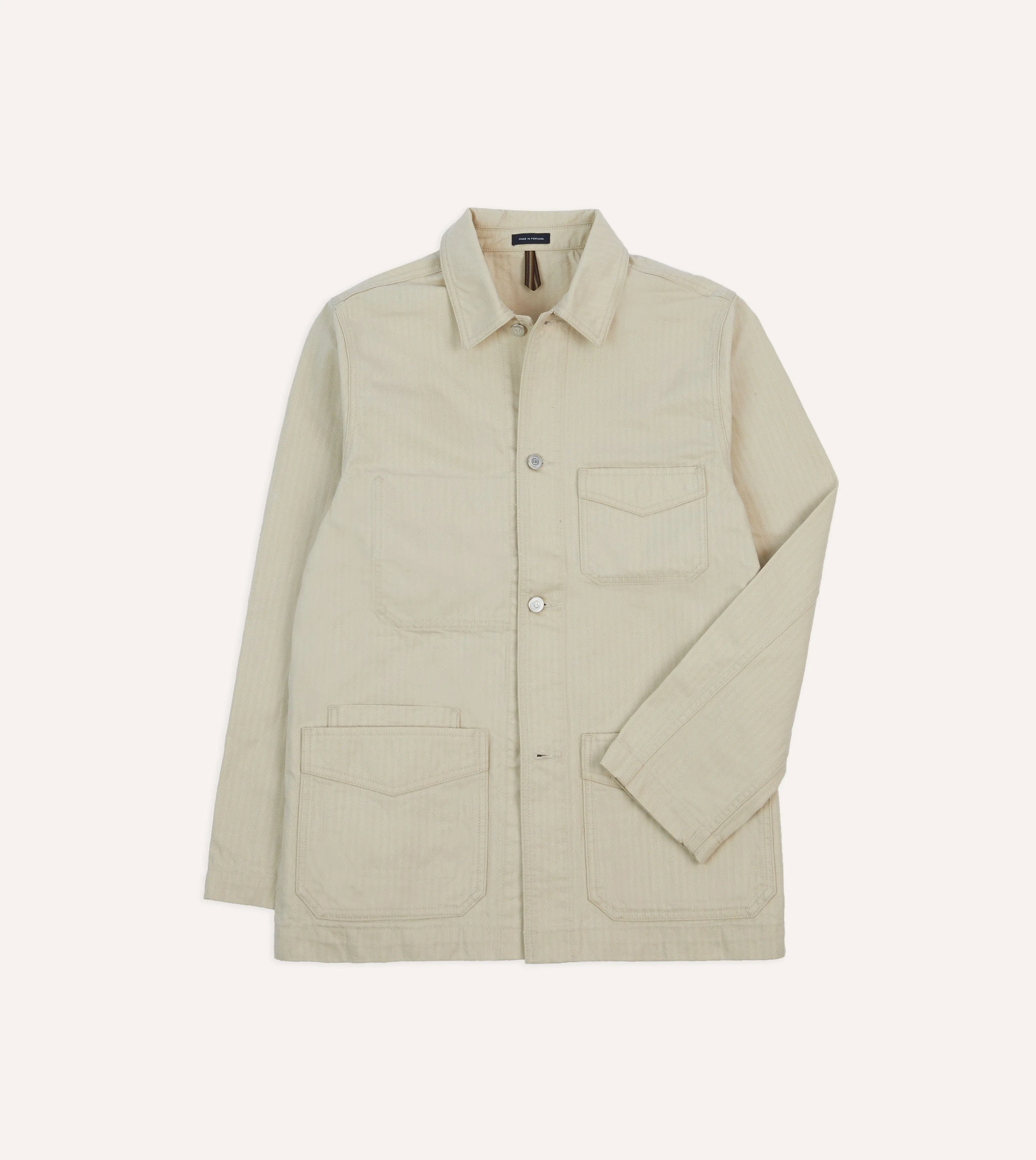 Ecru Waxed Herringbone Cotton Five-Pocket Chore Jacket sold by Drake's London
