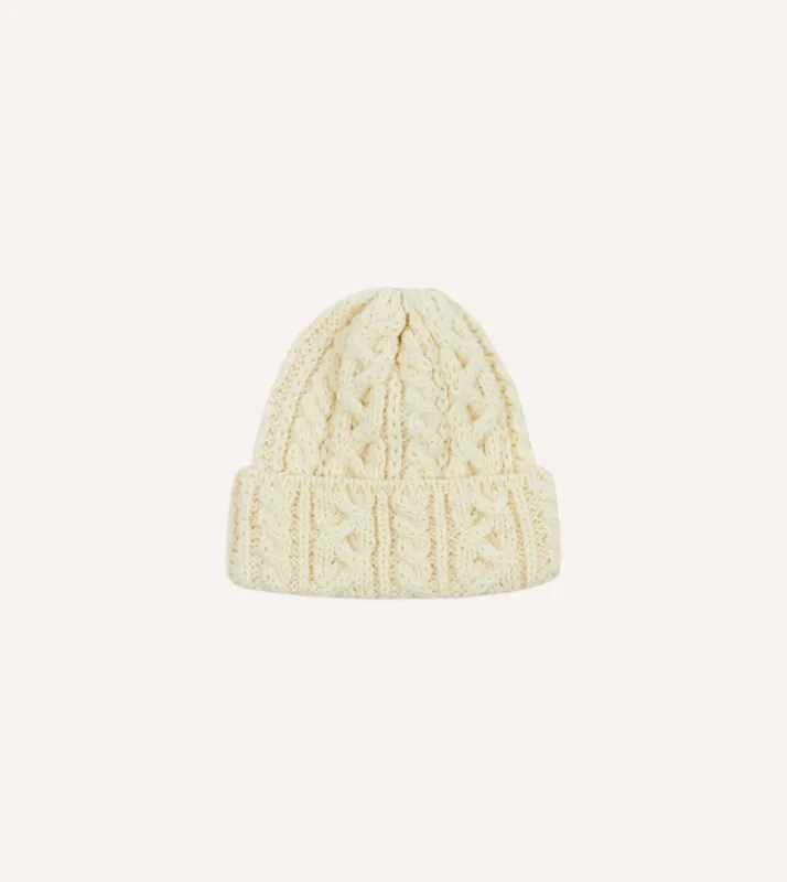 Ecru Wool Cable Knit Cap sold by Drake's London