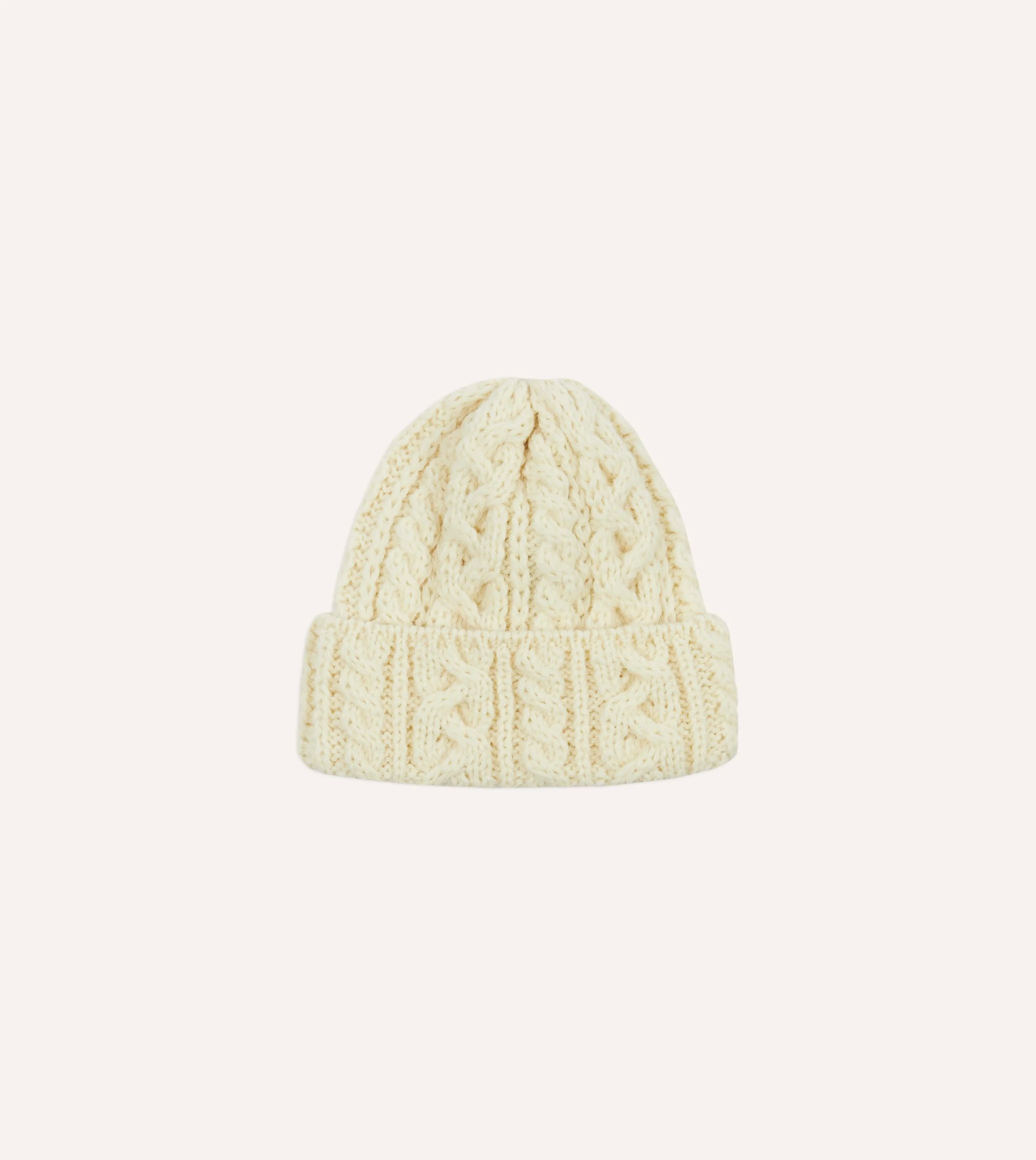 Ecru Wool Cable Knit Cap sold by Drake's London