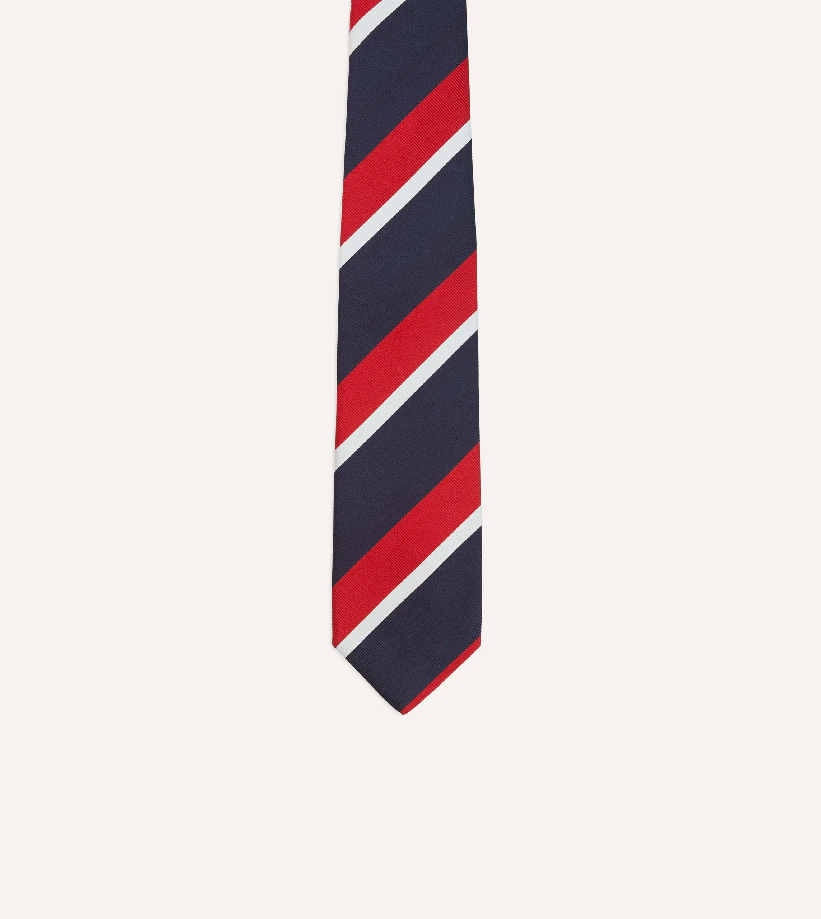 Navy, Red and White Double Broad Stripe Mogador Silk Tipped Tie sold by Drake's London product image thumbnail 3