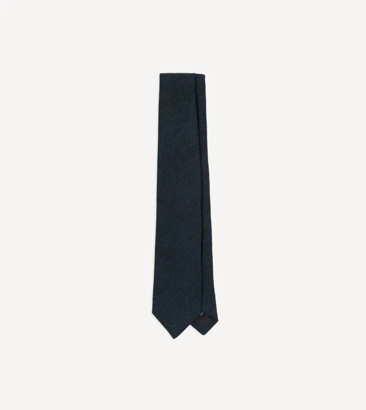 Navy Shetland Wool Tipped Tie sold by Drake's London