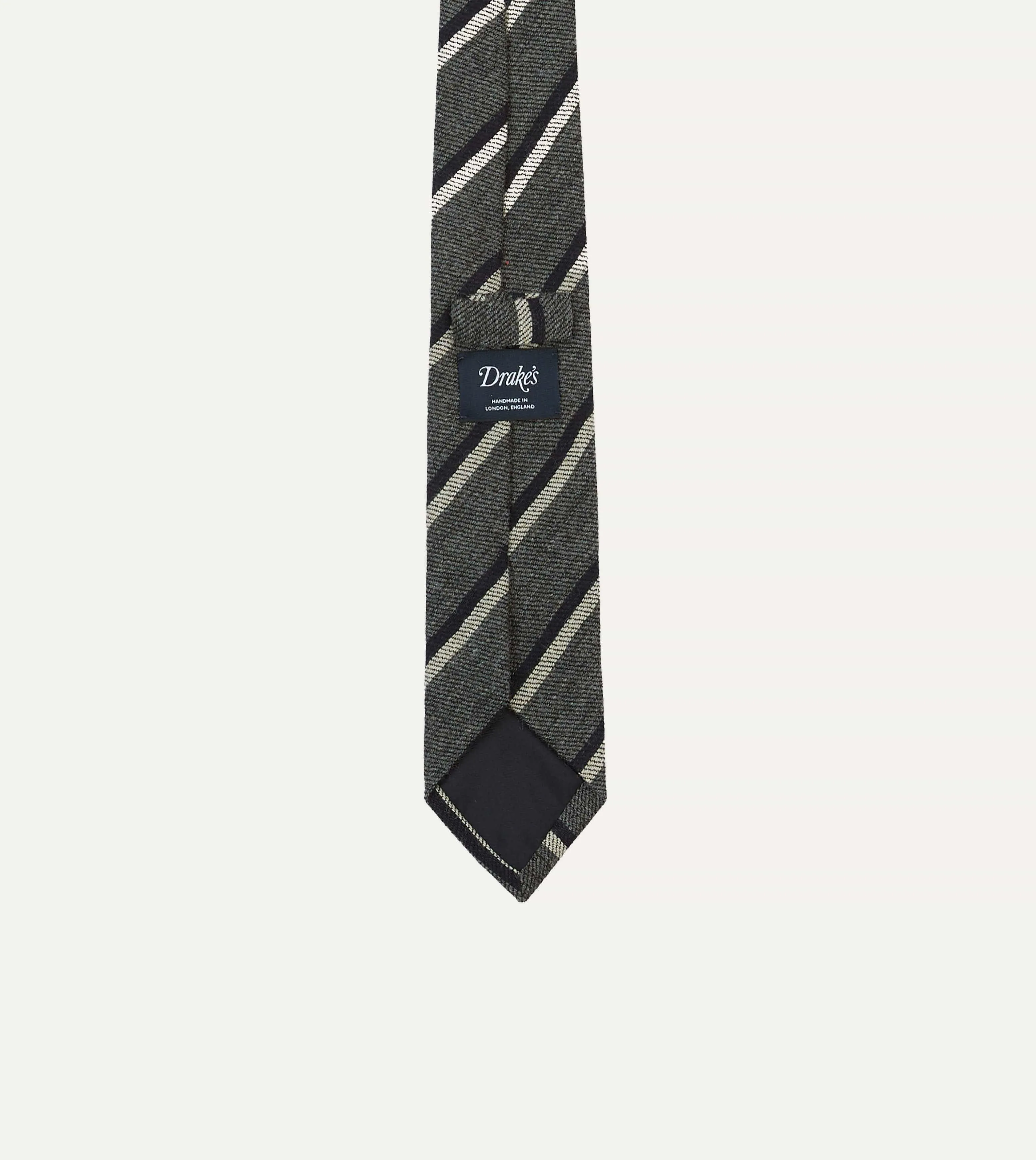 Grey, Navy and White Double Stripe Tipped Wool Tie sold by Drake's London product image thumbnail 4