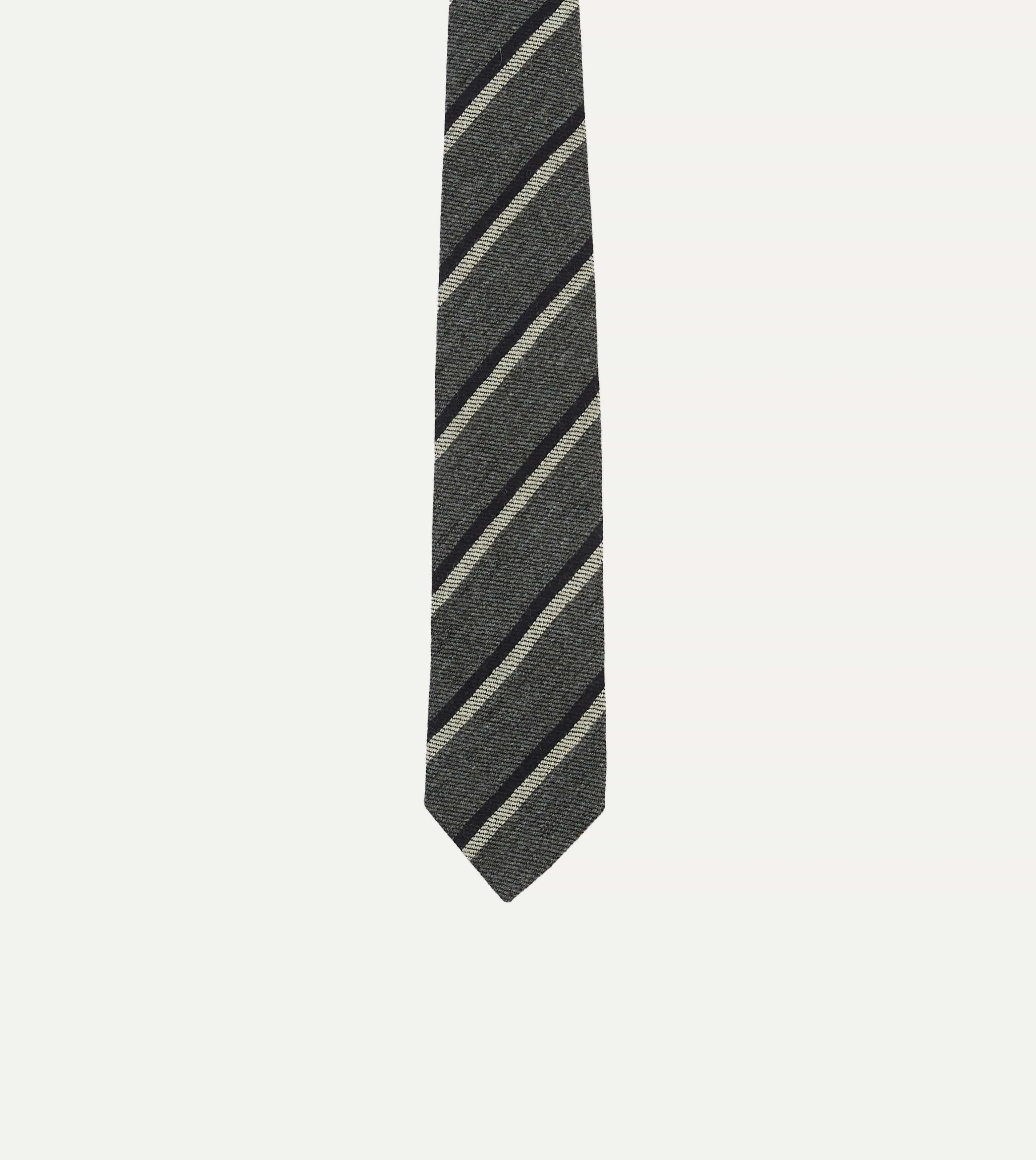 Grey, Navy and White Double Stripe Tipped Wool Tie sold by Drake's London product image thumbnail 3