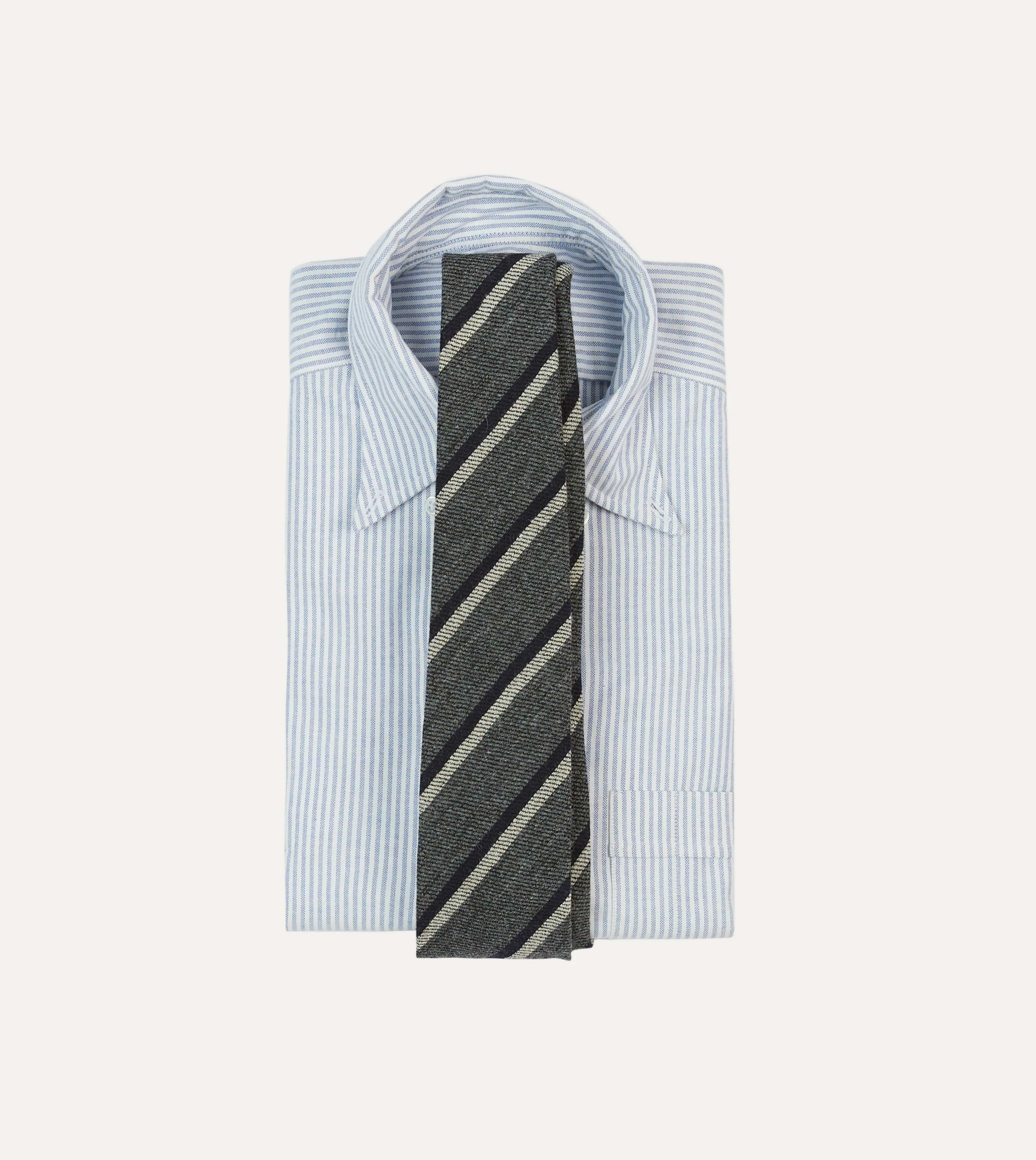 Grey, Navy and White Double Stripe Tipped Wool Tie sold by Drake's London product image thumbnail 2