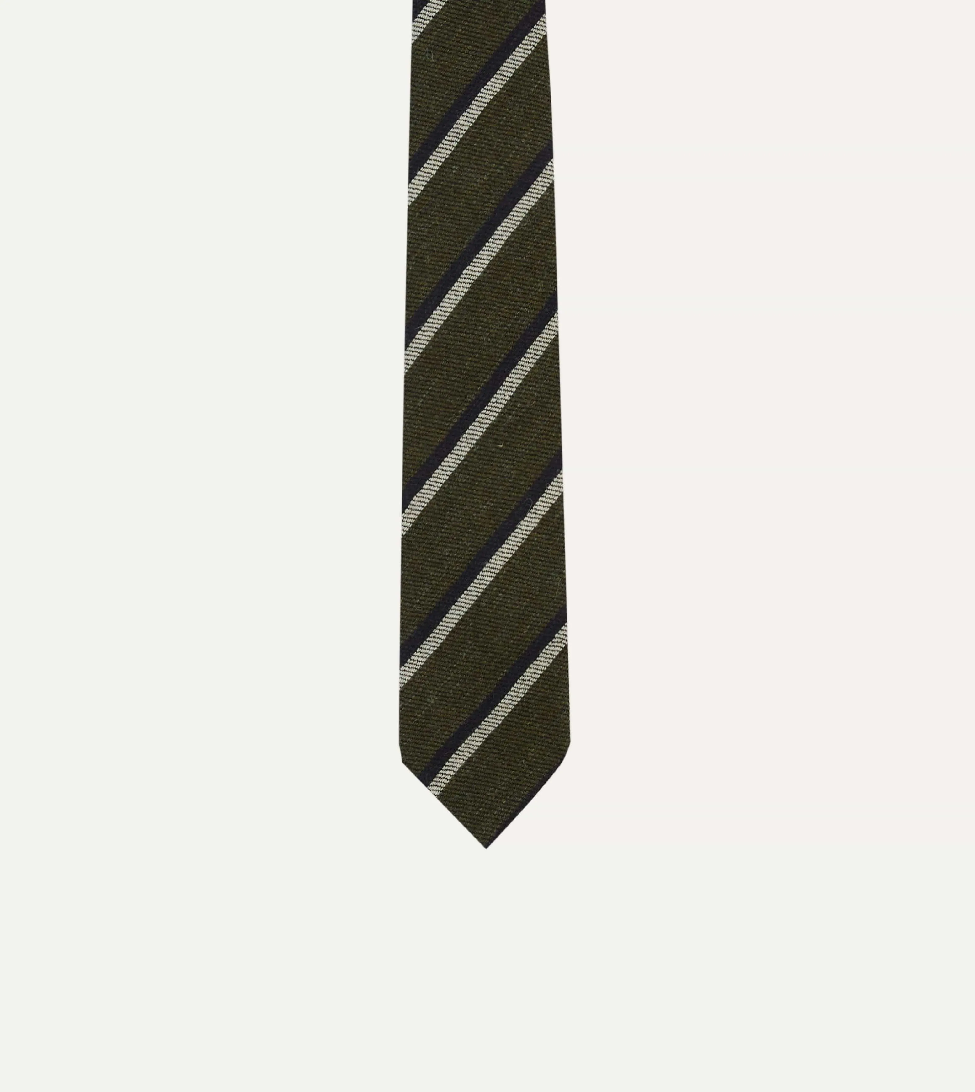 Khaki, White and Navy Double Stripe Tipped Wool Tie sold by Drake's London product image thumbnail 3