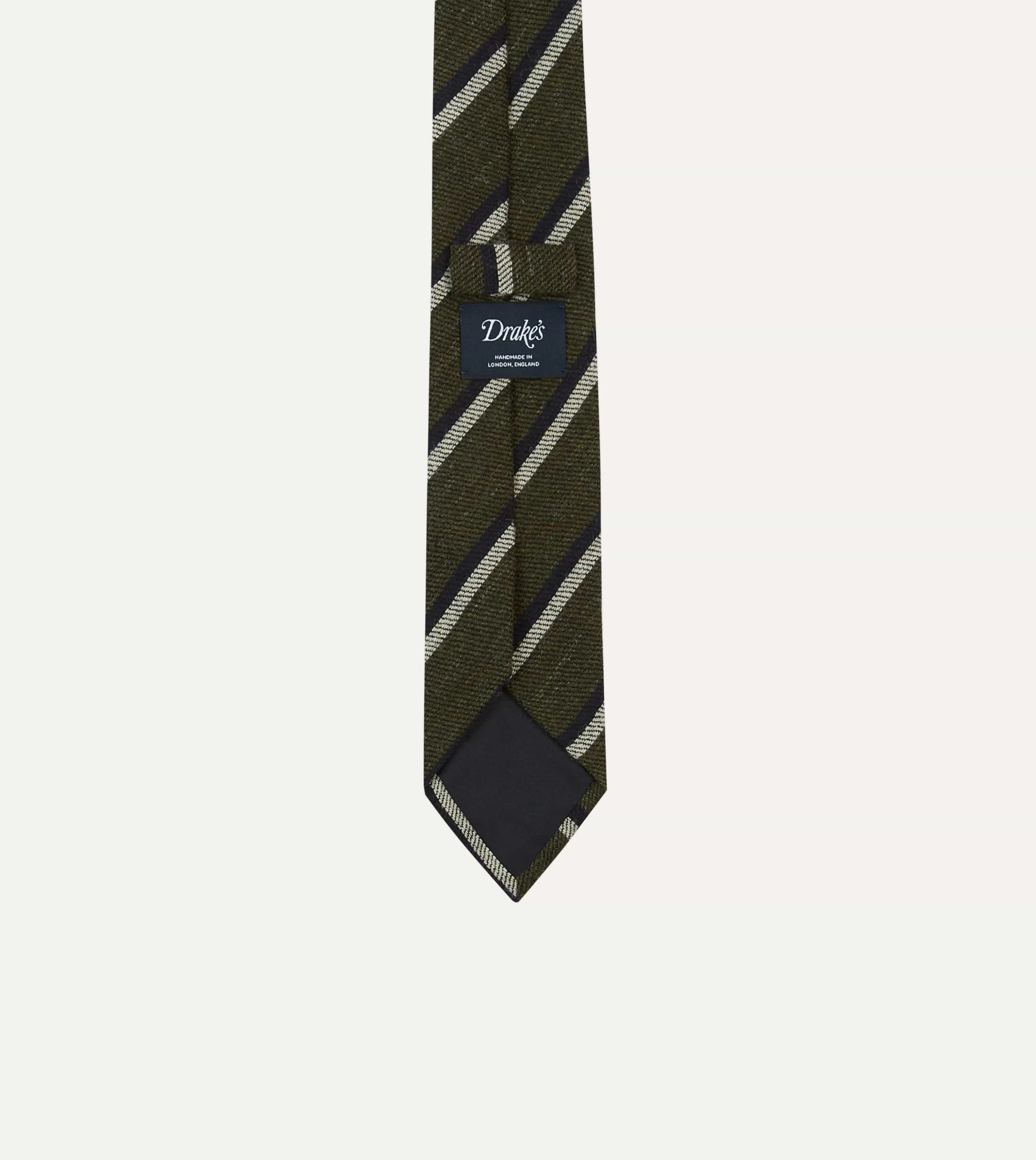 Khaki, White and Navy Double Stripe Tipped Wool Tie sold by Drake's London product image thumbnail 4