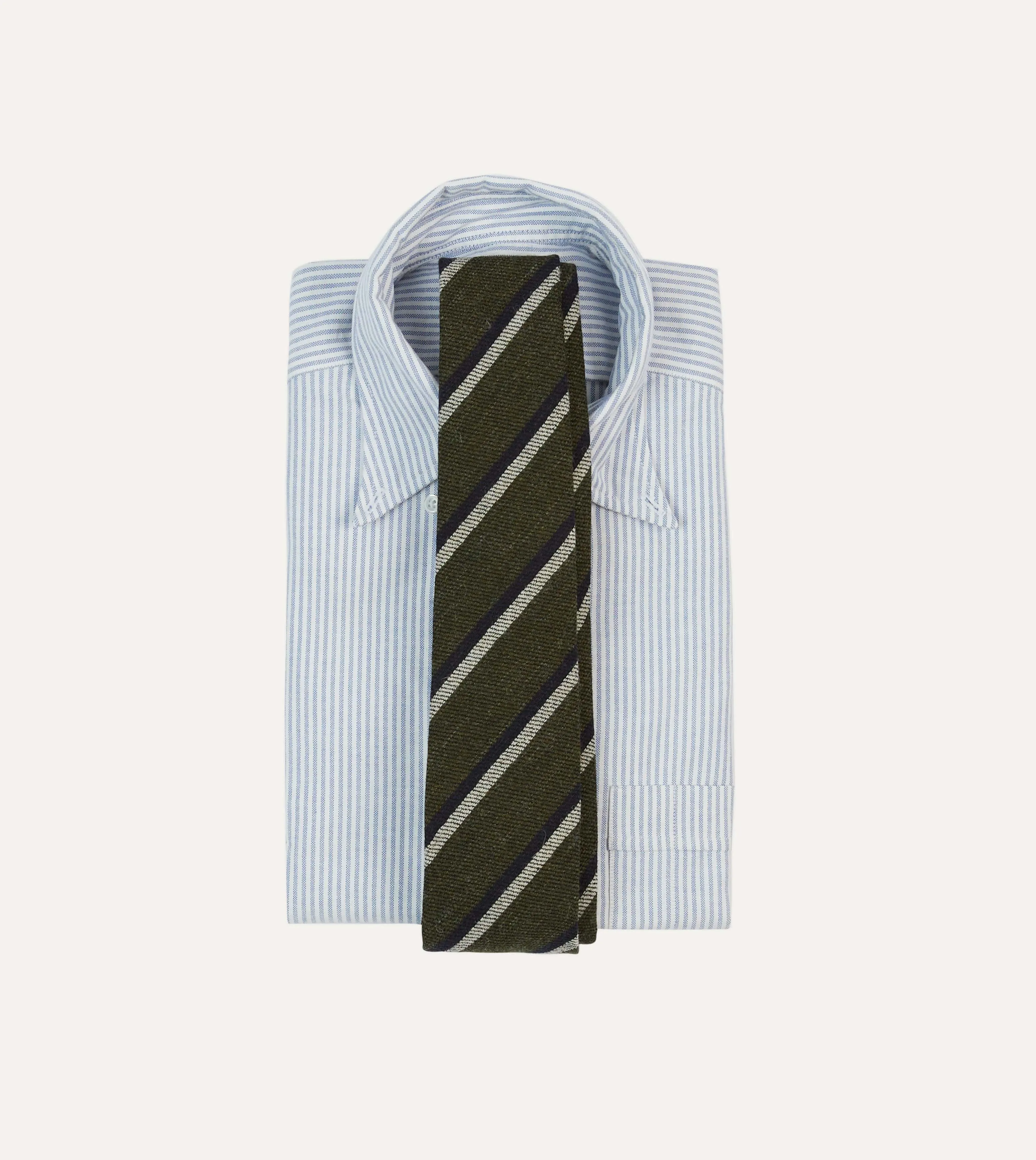 Khaki, White and Navy Double Stripe Tipped Wool Tie sold by Drake's London product image thumbnail 2
