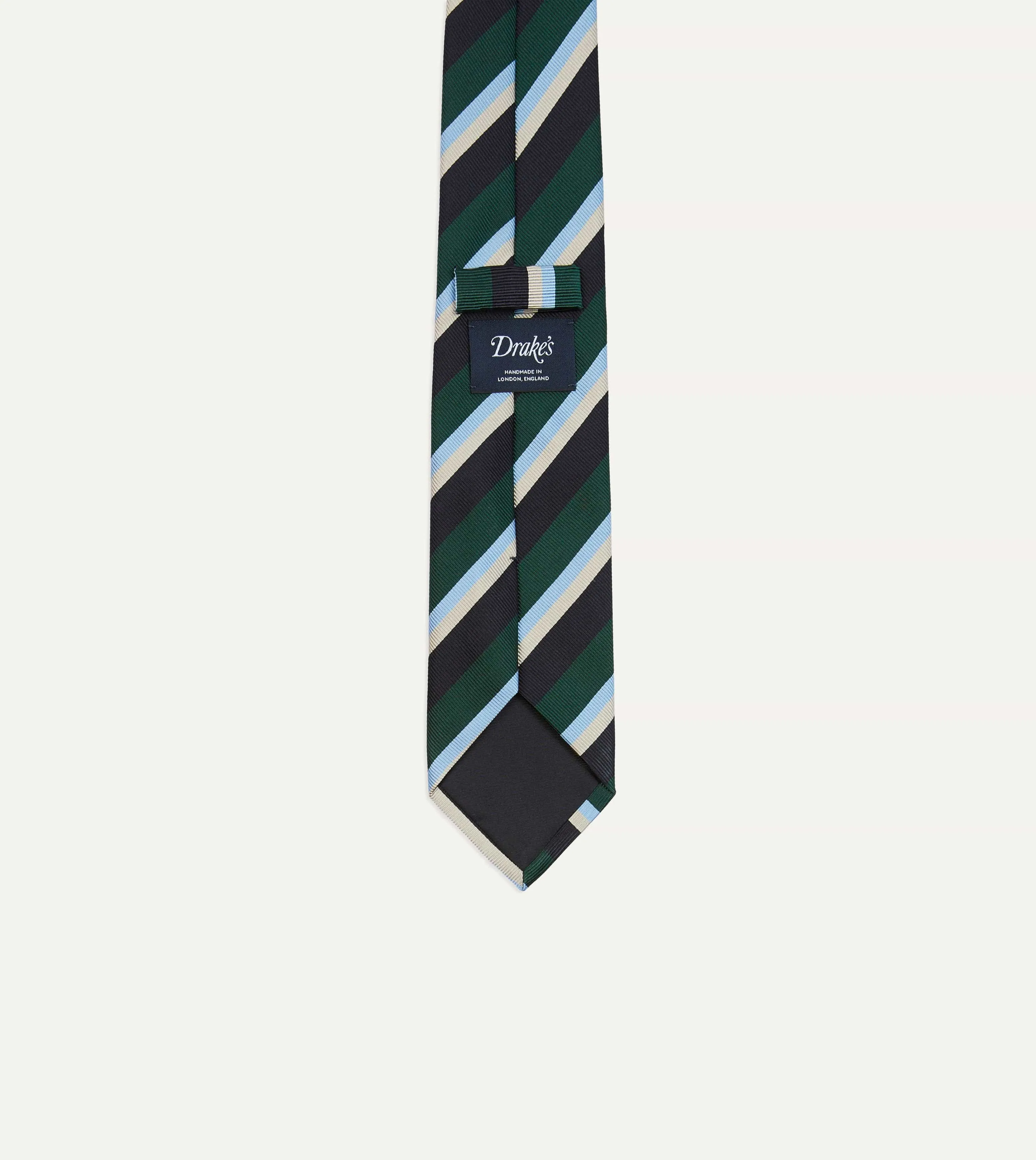 Green, Blue and White Multi Stripe Mogador Silk Tipped Tie sold by Drake's London product image thumbnail 4