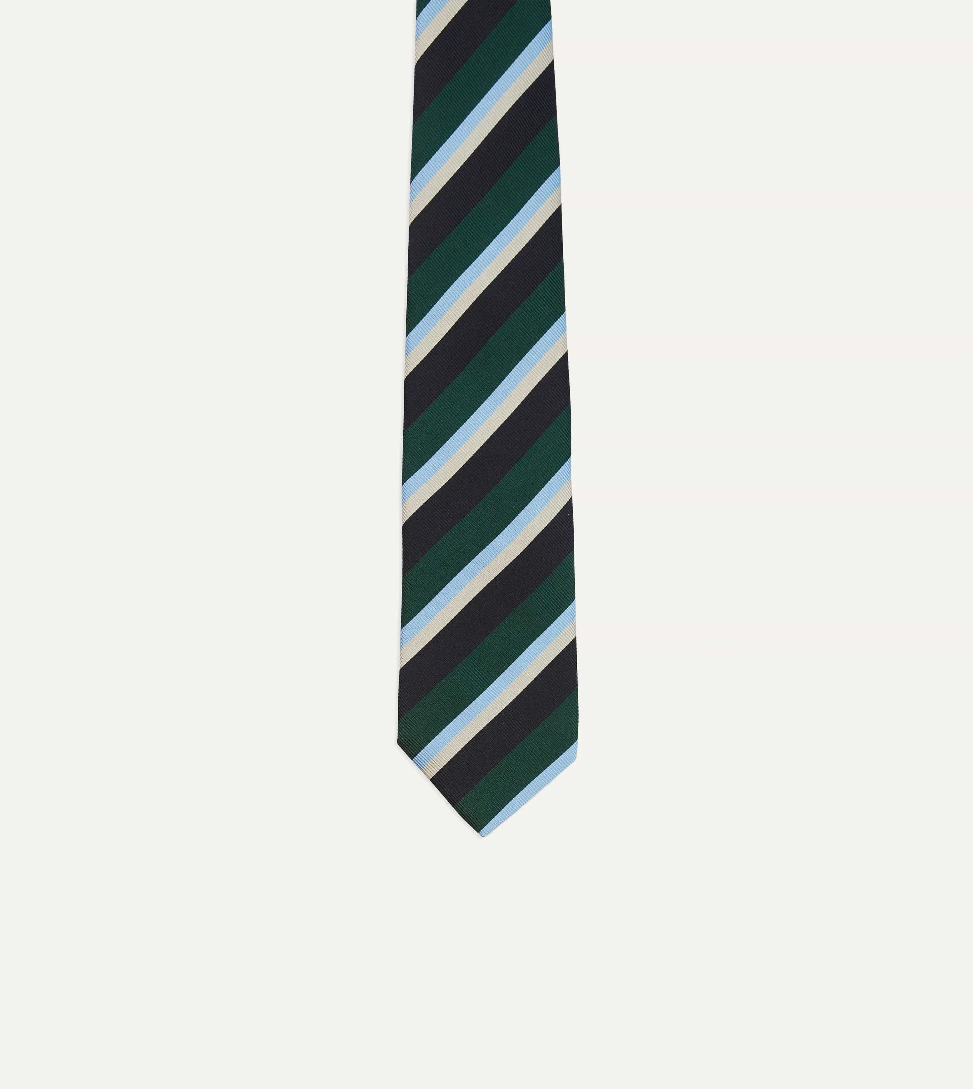 Green, Blue and White Multi Stripe Mogador Silk Tipped Tie sold by Drake's London product image thumbnail 3