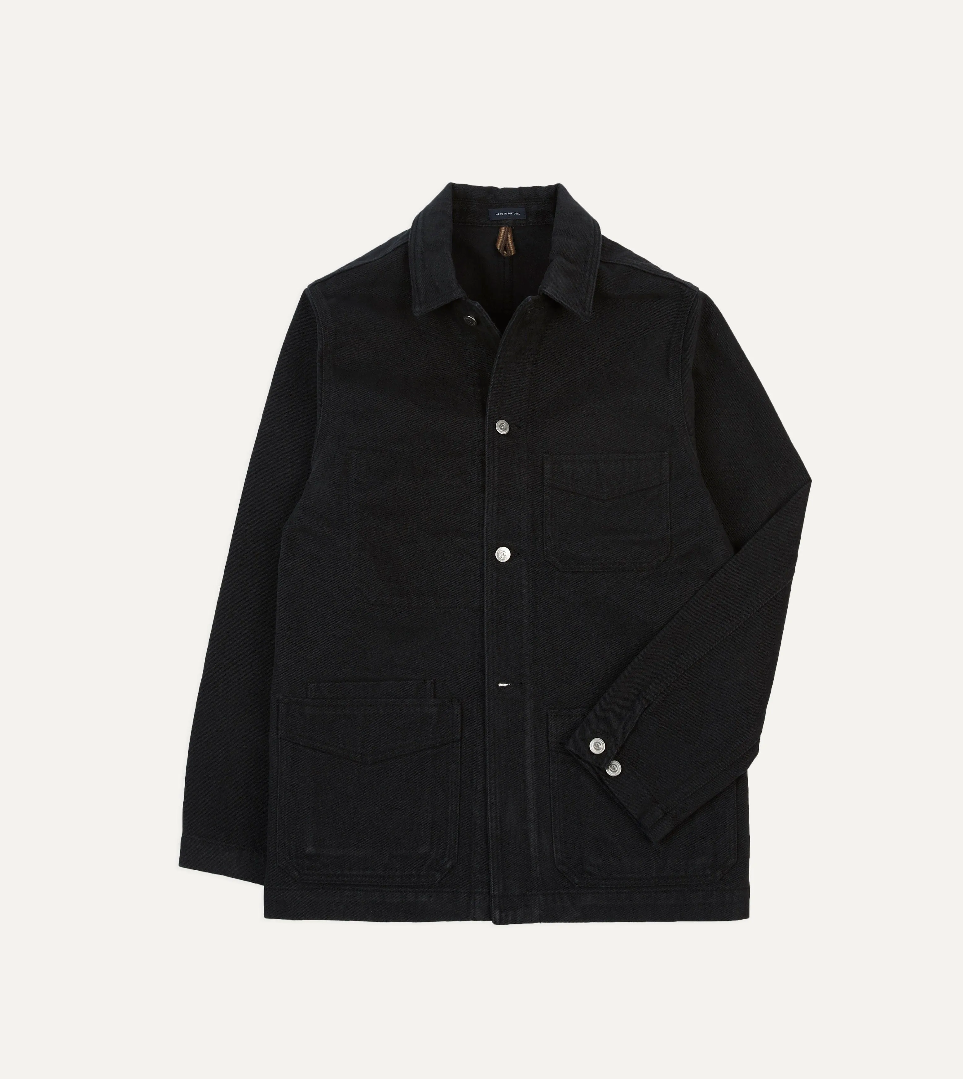 Black Heavy Twill Cotton Five-Pocket Chore Jacket sold by Drake's London