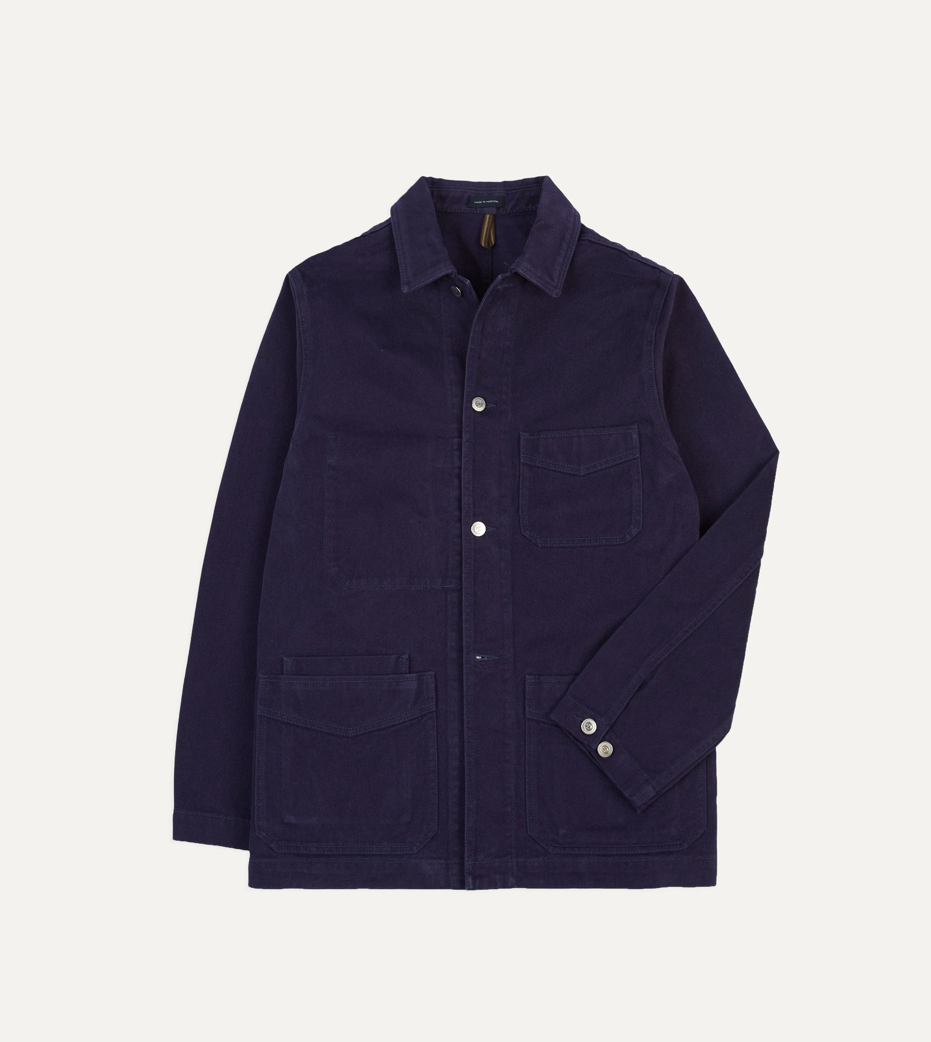 French Blue Heavy Twill Cotton Five-Pocket Chore Jacket sold by Drake's London