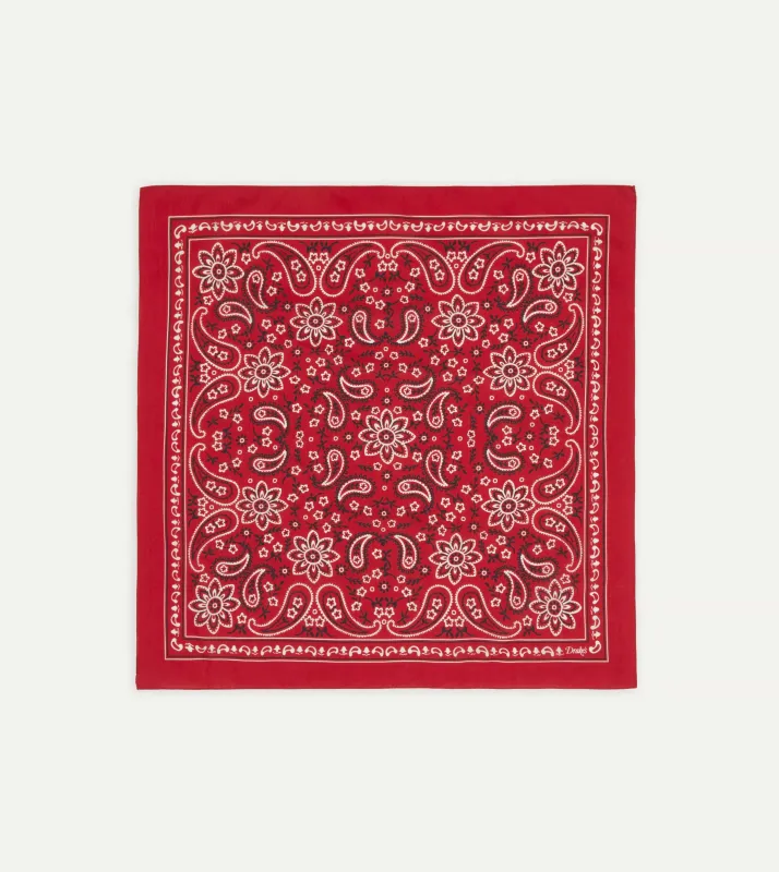 Red Paisley Print Cotton Bandana sold by Drake's London