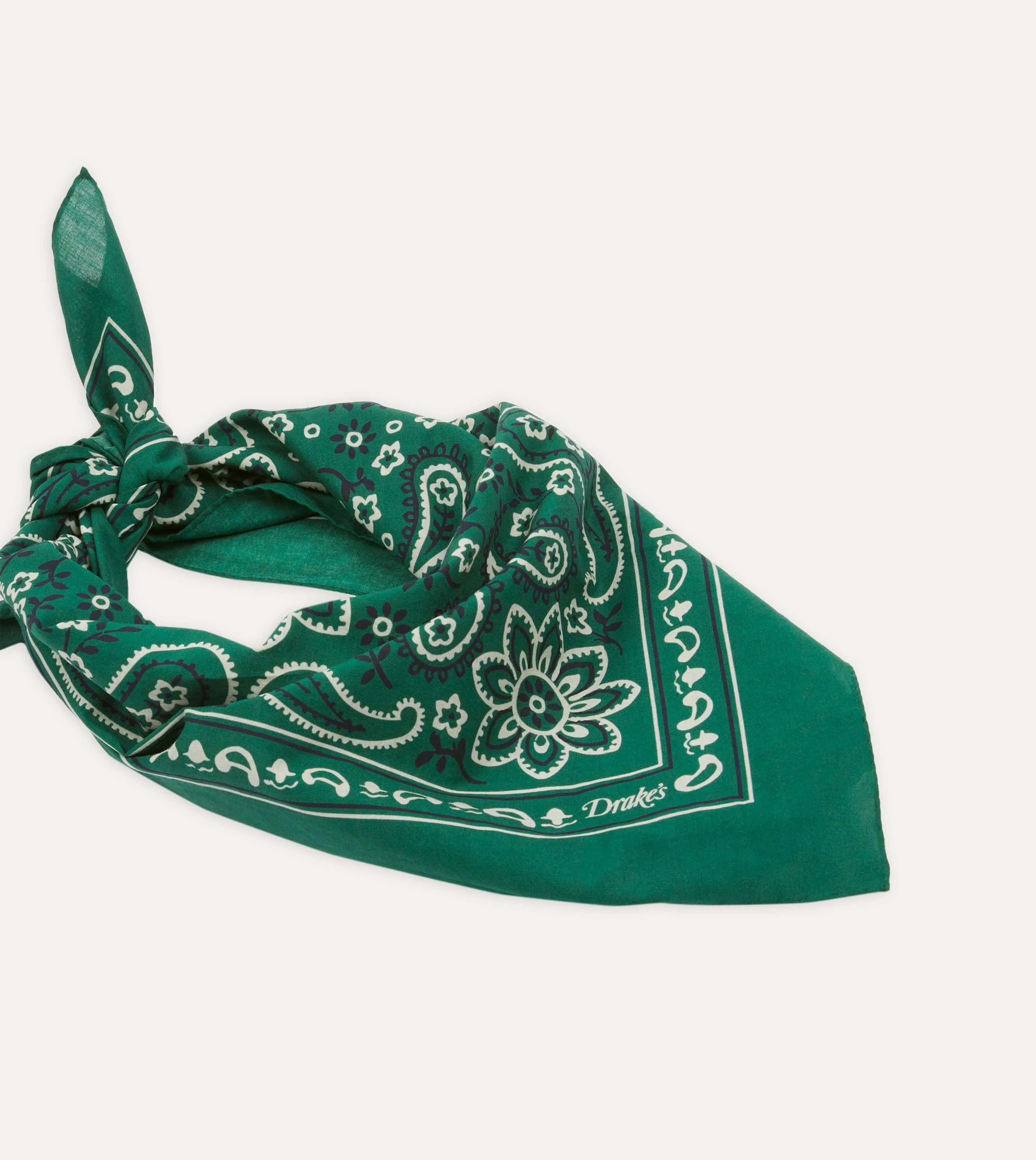 Green Paisley Print Cotton Bandana sold by Drake's London product image thumbnail 4