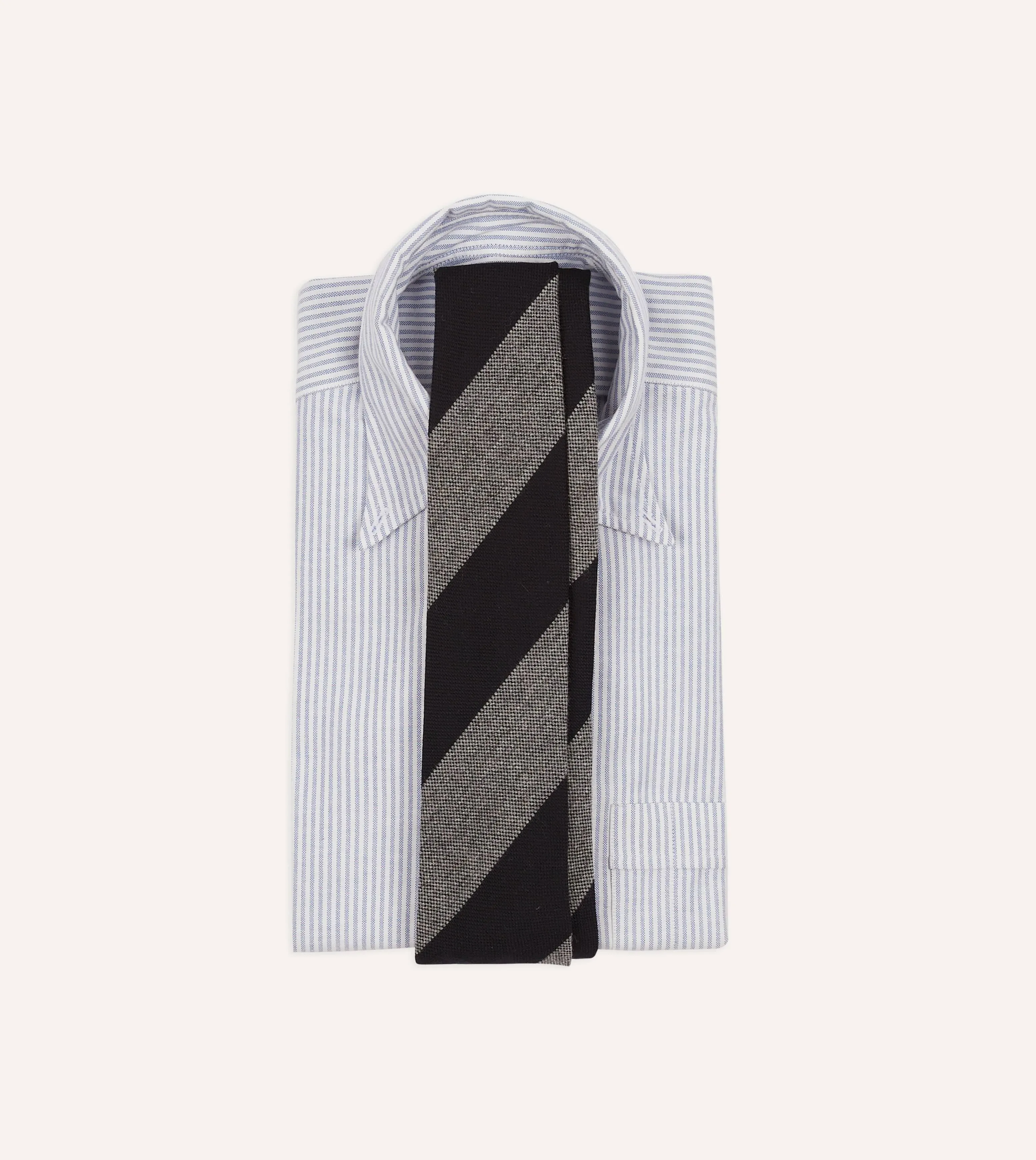 Grey and Black Block Stripe Hand Rolled Wool Tie sold by Drake's London product image thumbnail 2