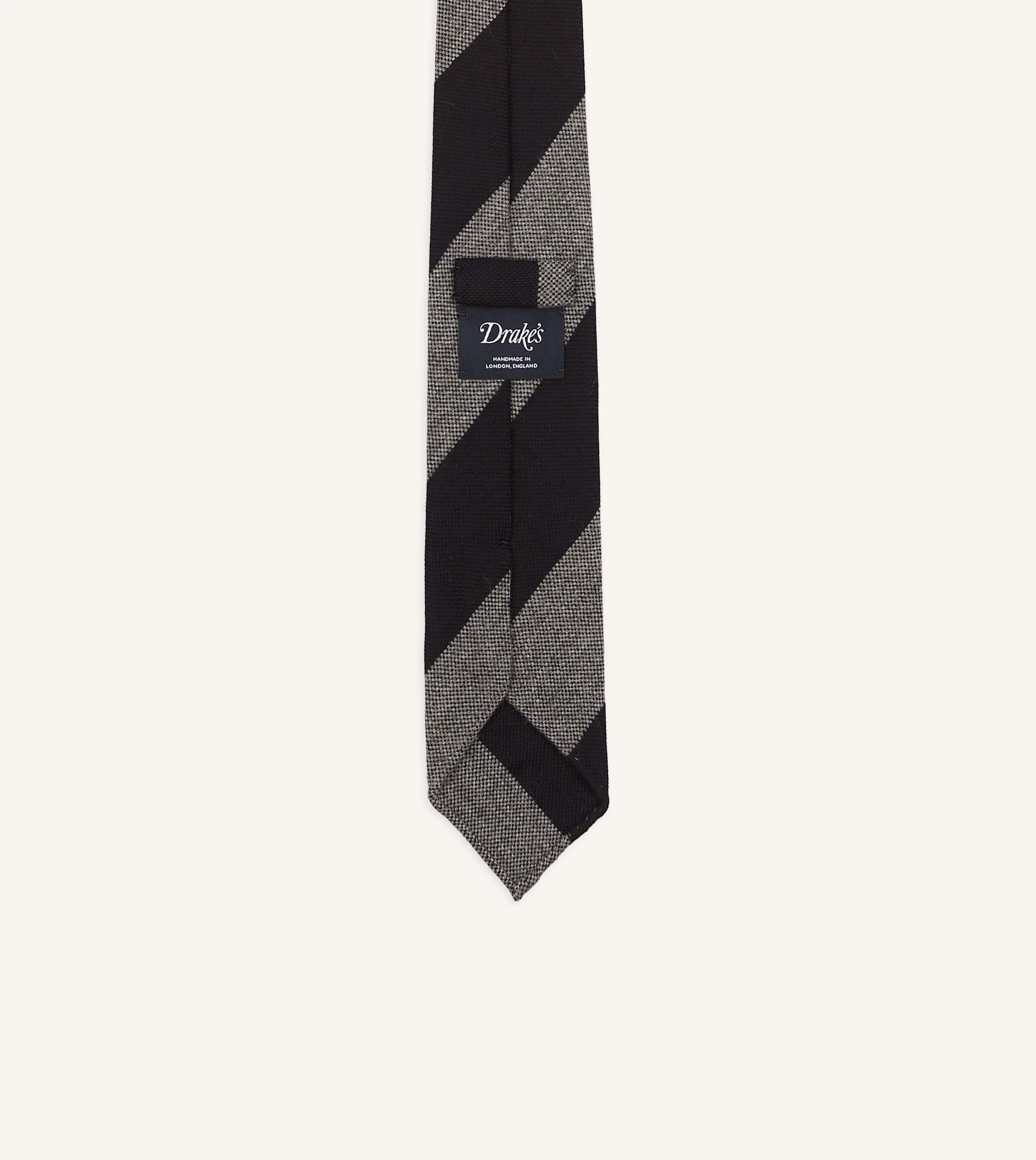 Grey and Black Block Stripe Hand Rolled Wool Tie sold by Drake's London product image thumbnail 3