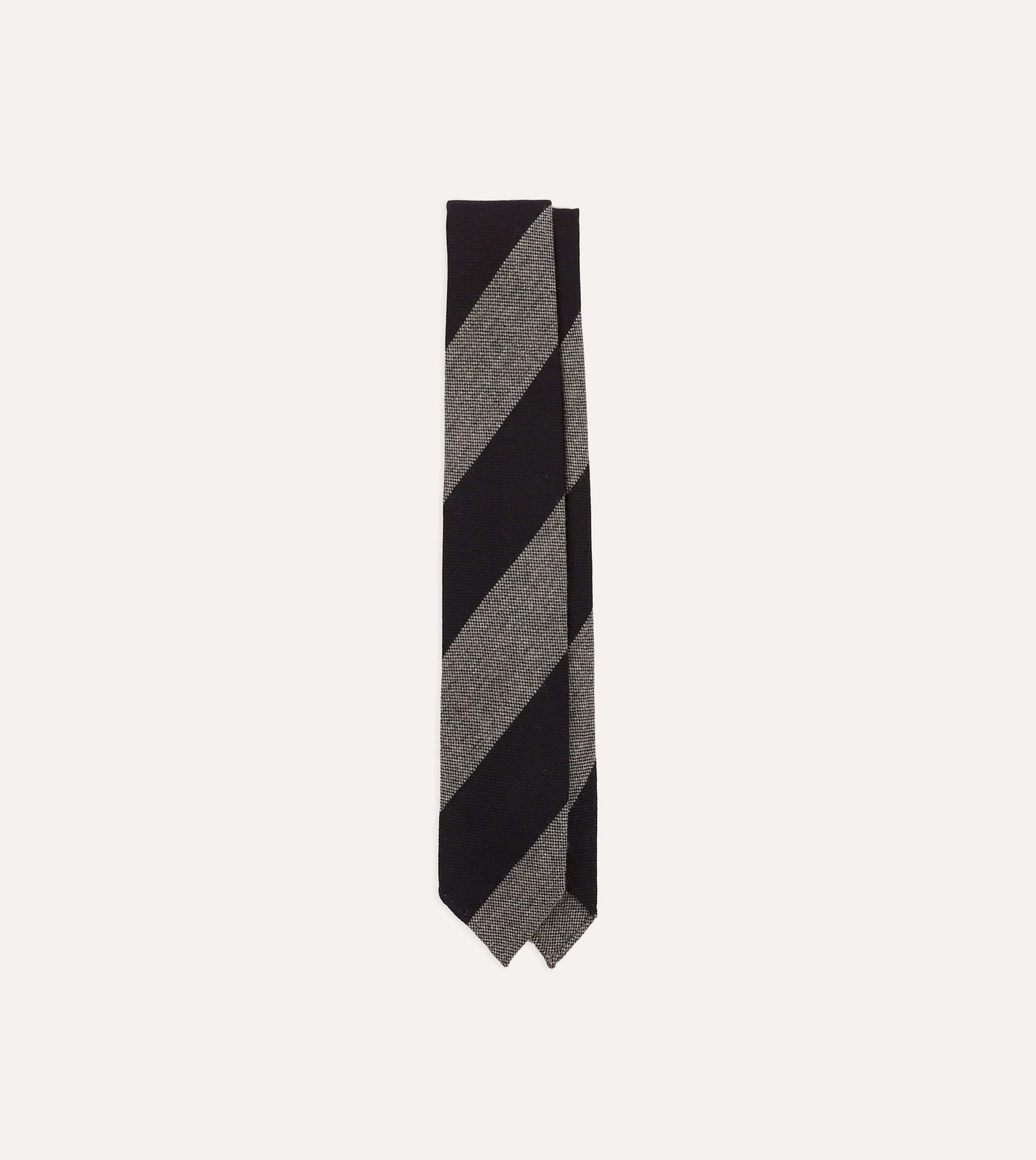 Grey and Black Block Stripe Hand Rolled Wool Tie sold by Drake's London