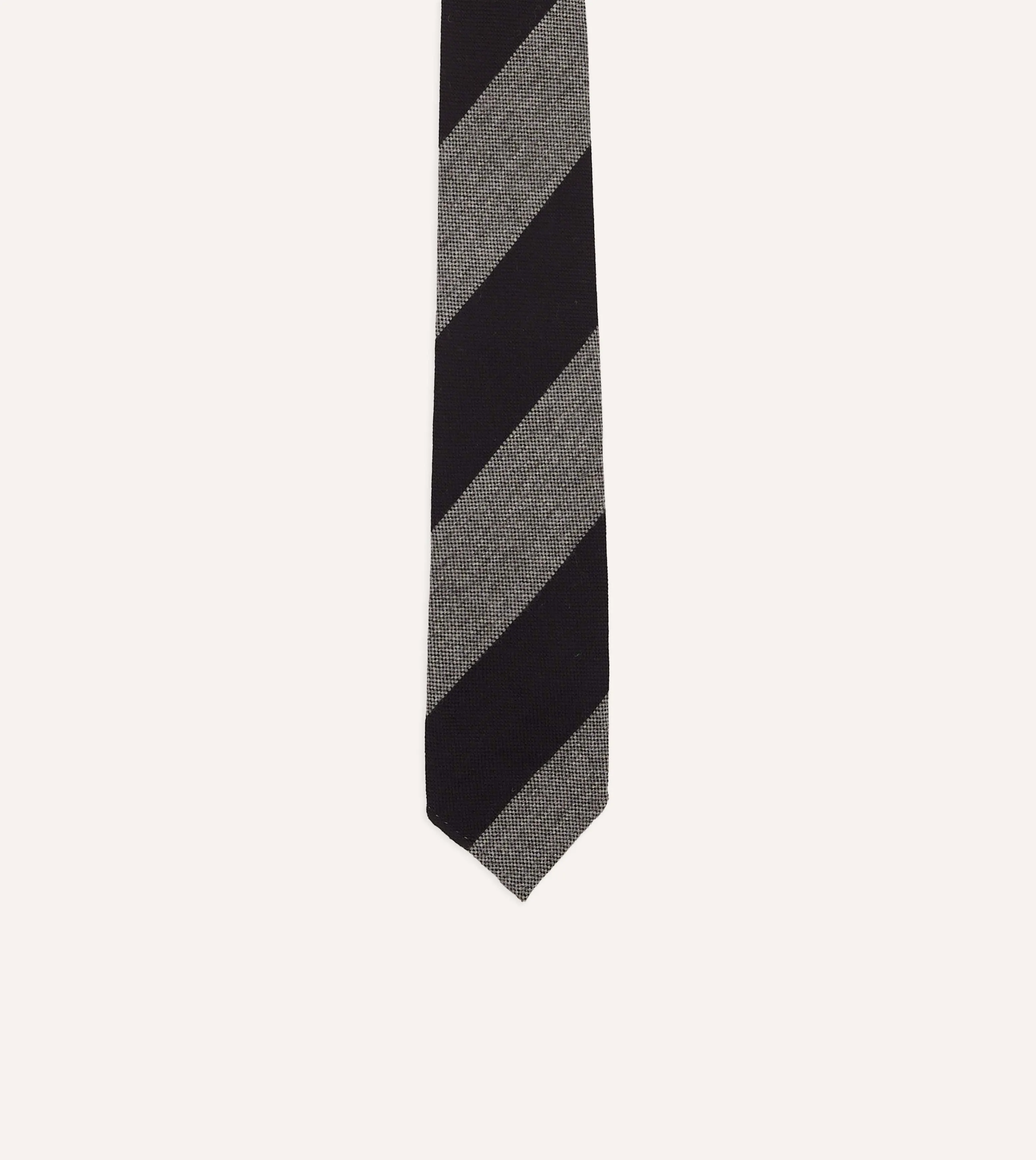 Grey and Black Block Stripe Hand Rolled Wool Tie sold by Drake's London product image thumbnail 4