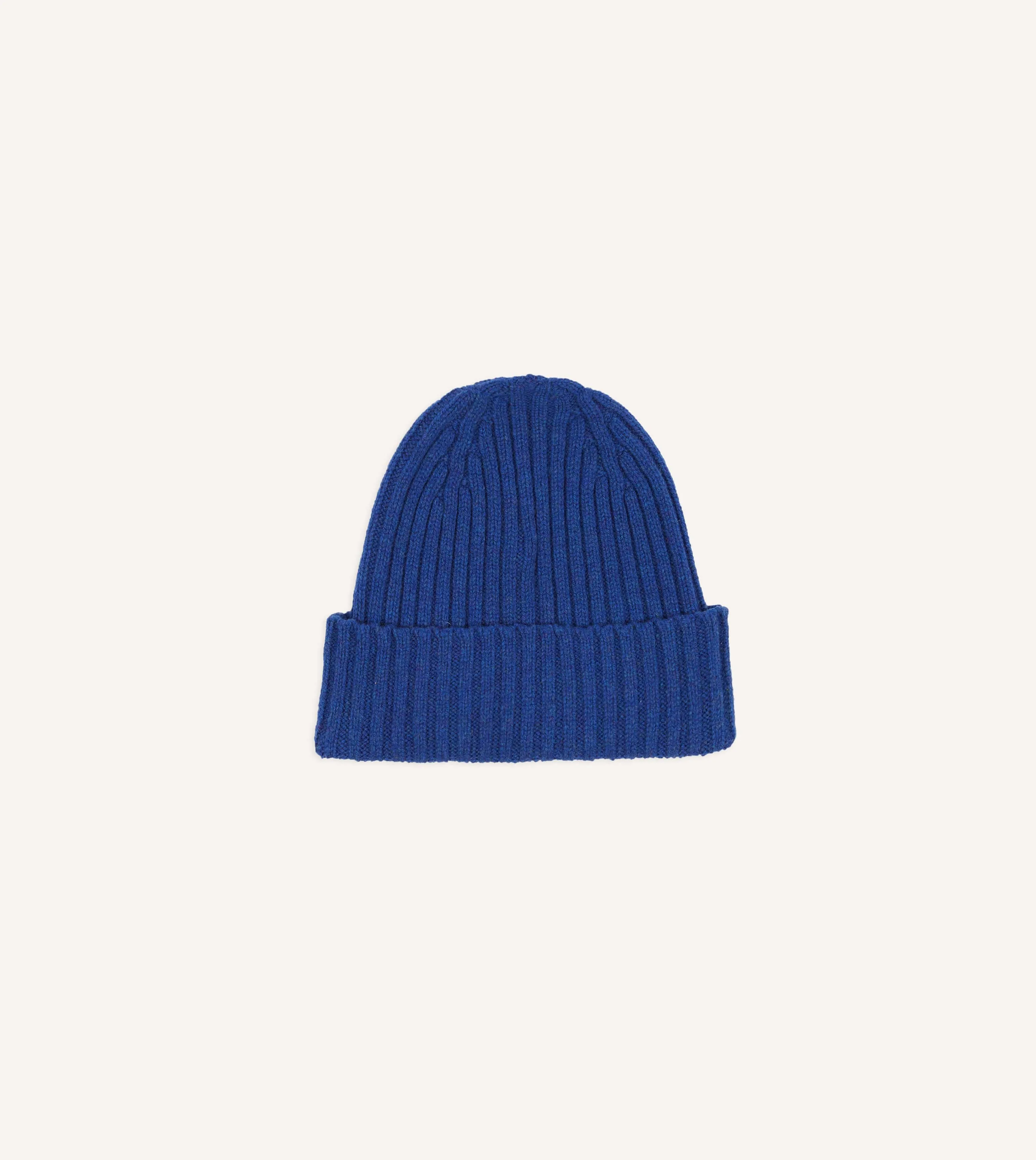 Royal Blue Lambswool Ribbed Knit Cap sold by Drake's London