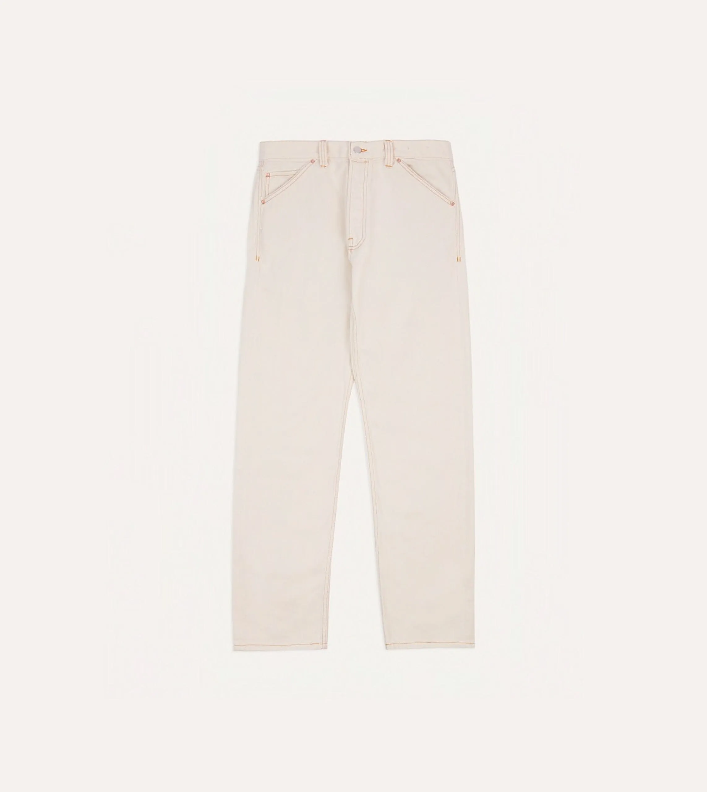 Ecru 12.7oz Selvedge Denim Contrast Stitch Five-Pocket Jeans sold by Drake's London product image thumbnail 3