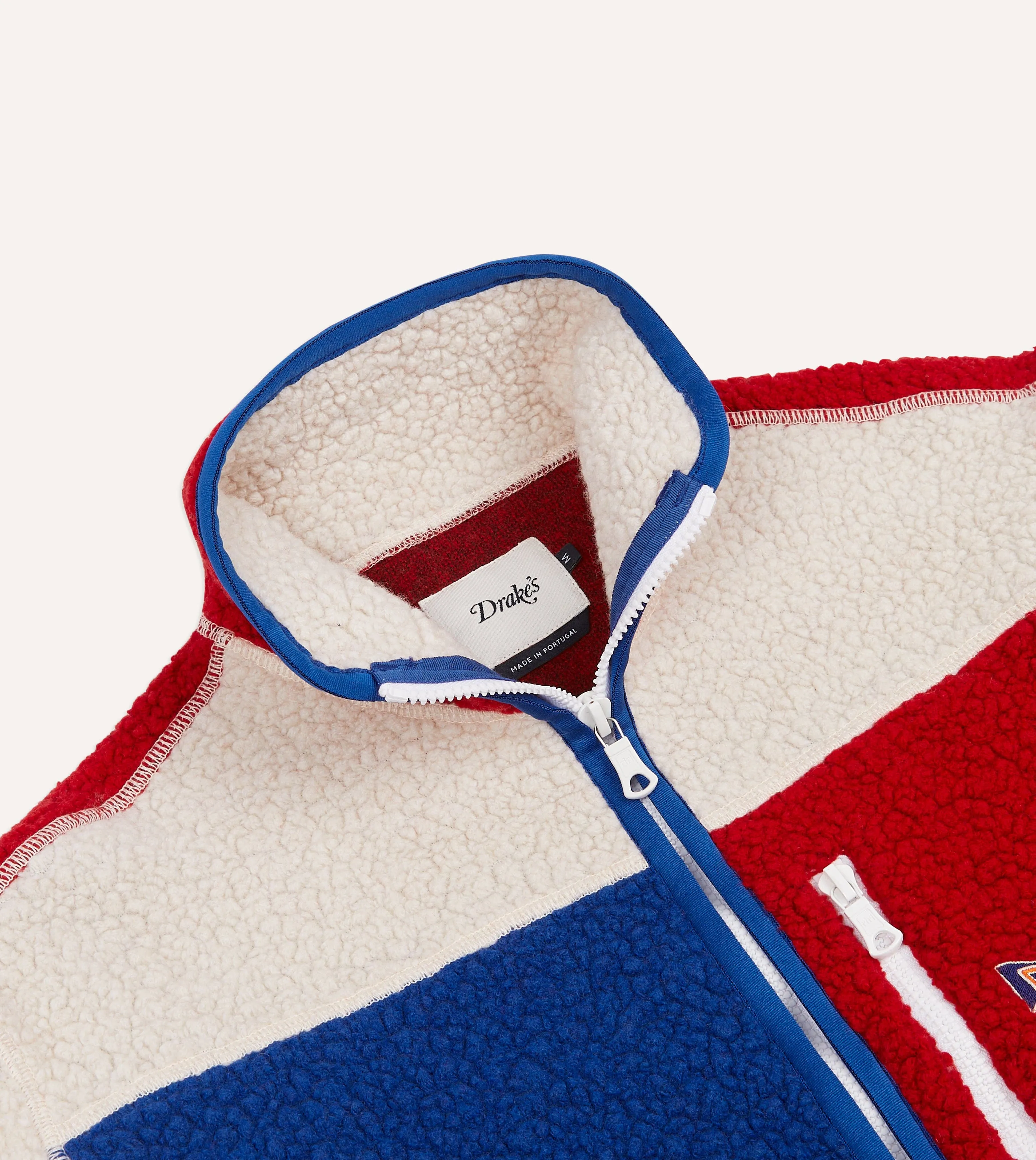 Ecru, Red and Blue Boucle Wool Zip Fleece Jacket sold by Drake's London product image thumbnail 3