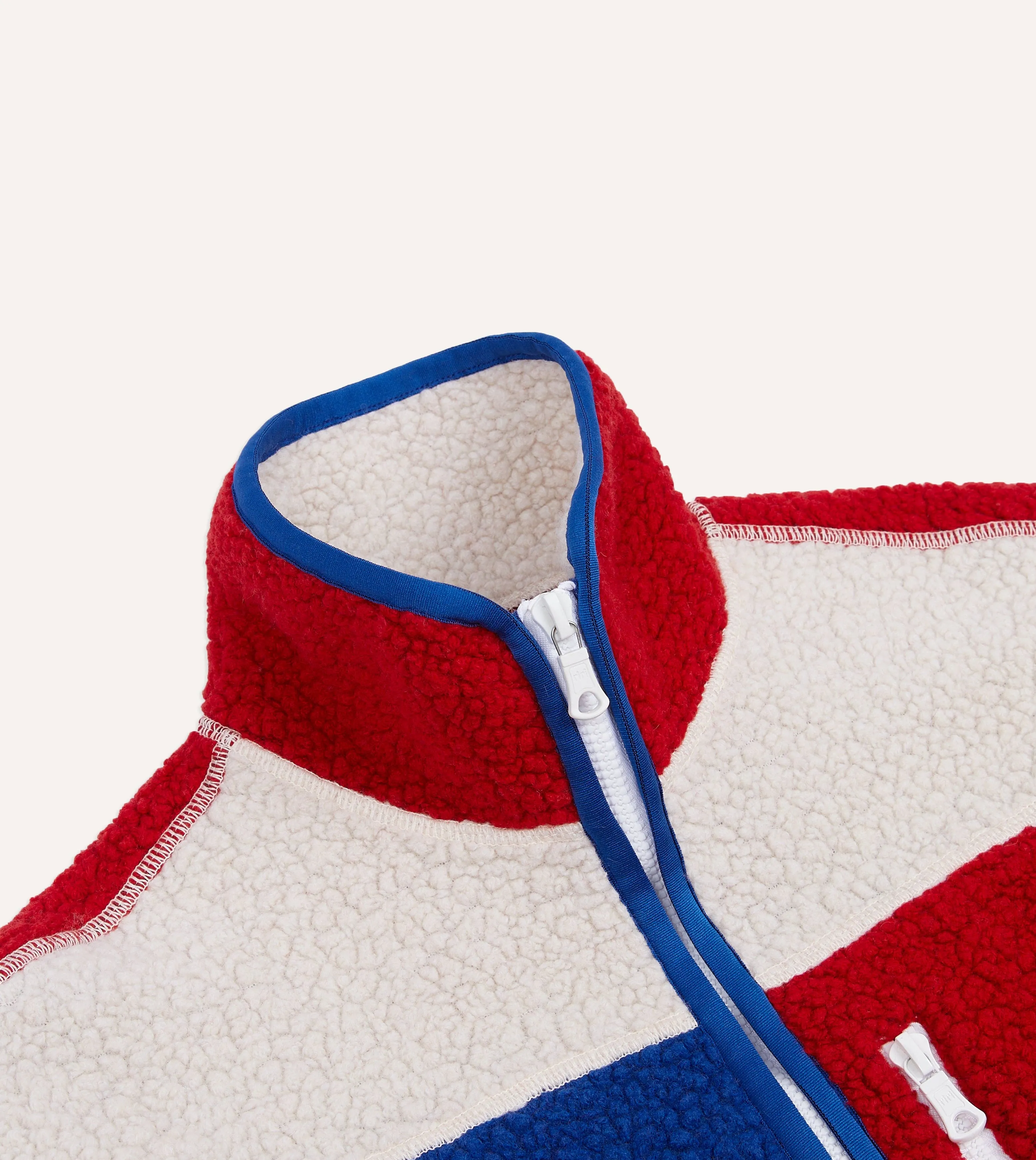 Ecru, Red and Blue Boucle Wool Zip Fleece Jacket sold by Drake's London product image thumbnail 4