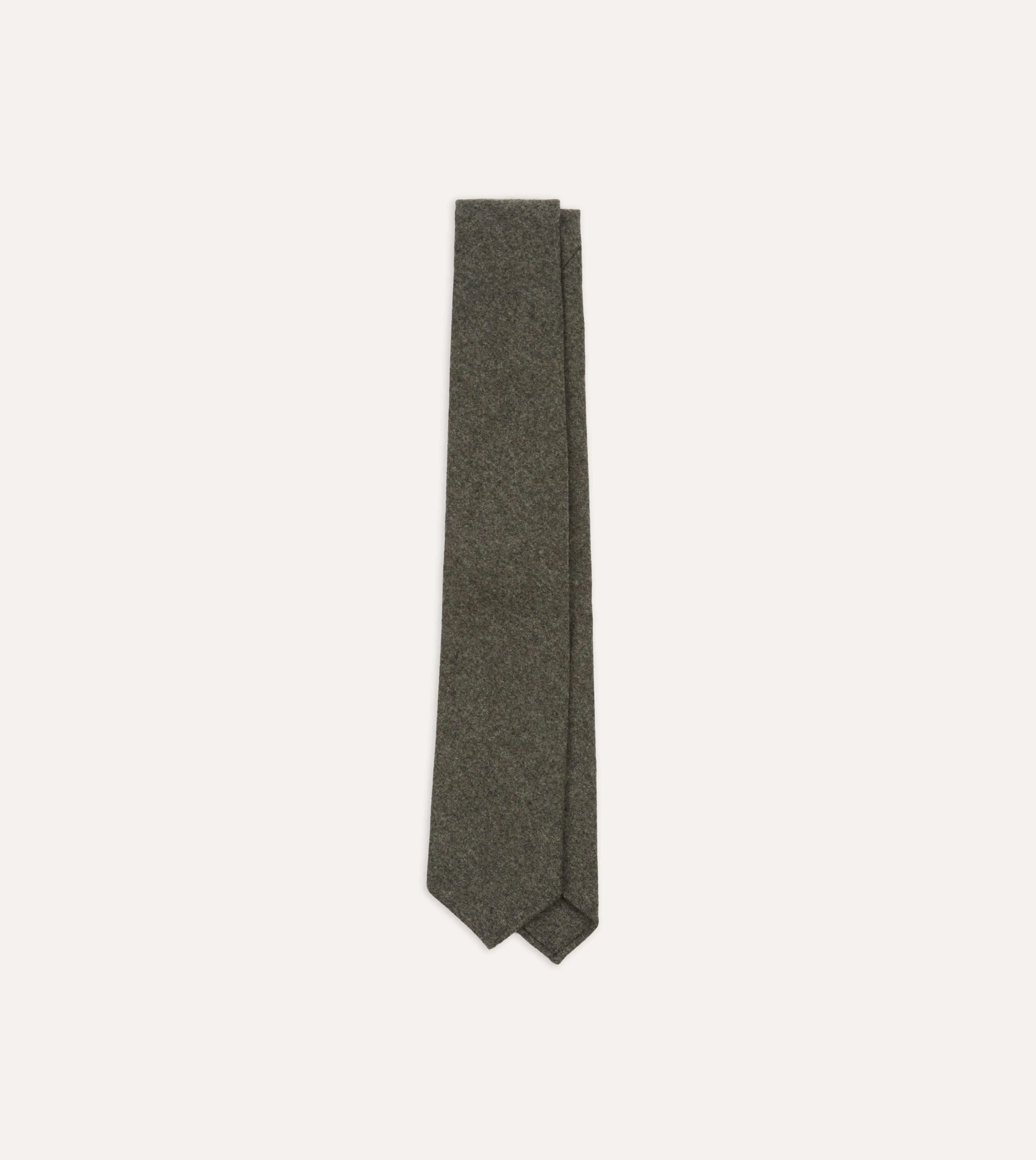 Grey Brushed Solid Hand Rolled Wool Tie sold by Drake's London