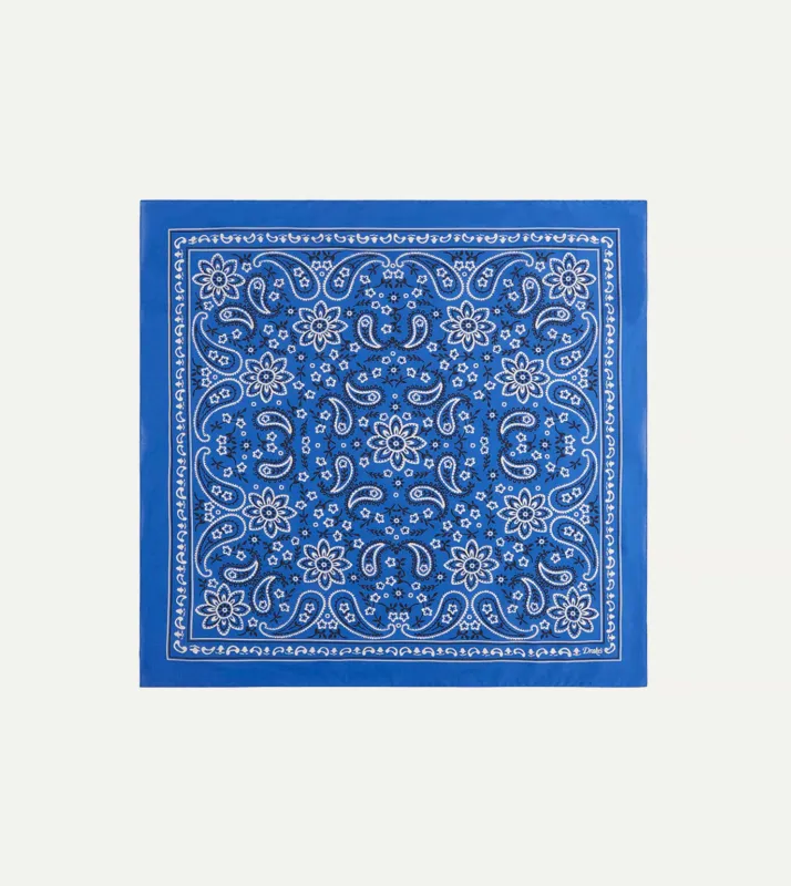 Blue Paisley Print Cotton Bandana sold by Drake's London