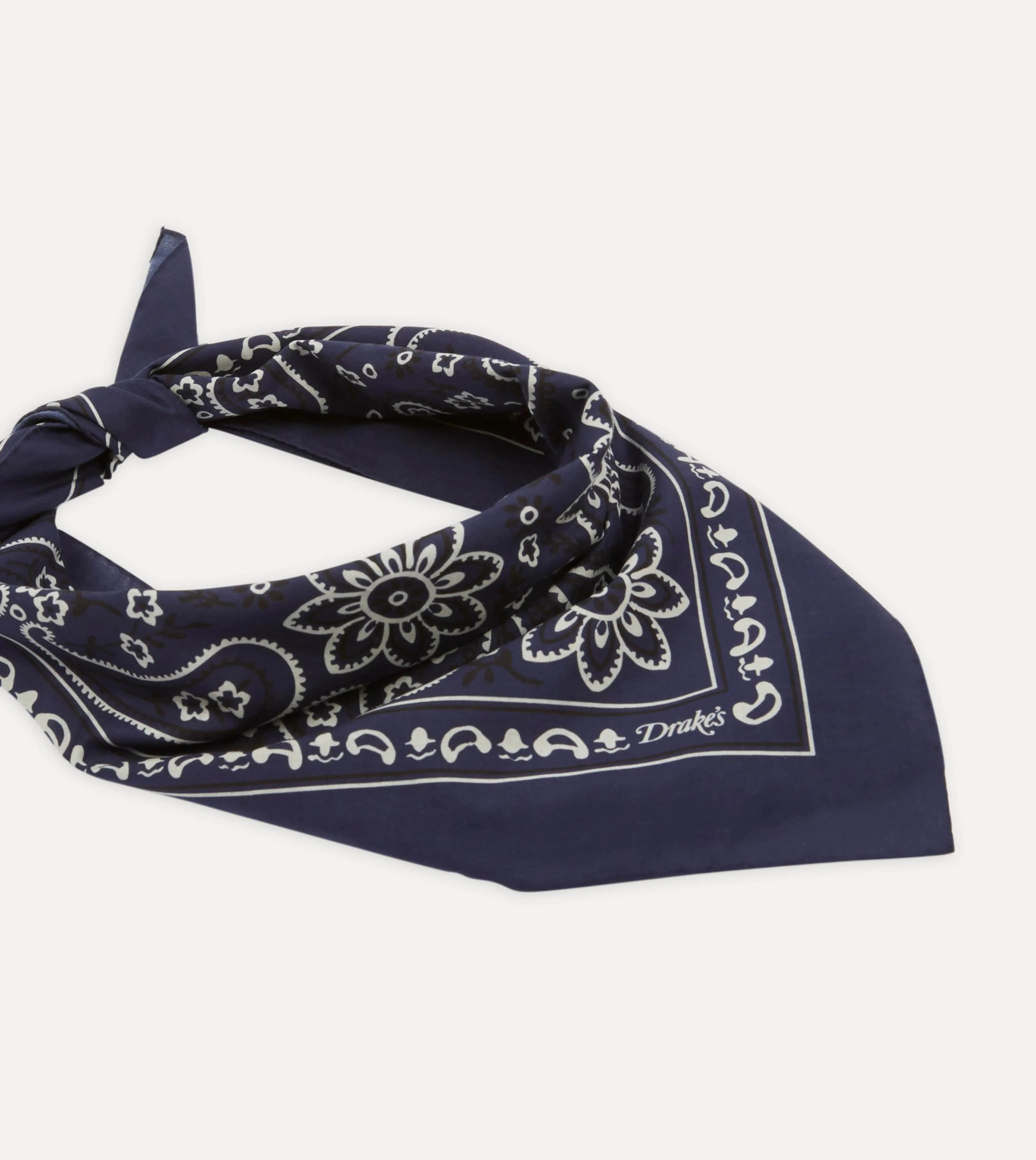 Navy Paisley Print Cotton Bandana sold by Drake's London product image thumbnail 4