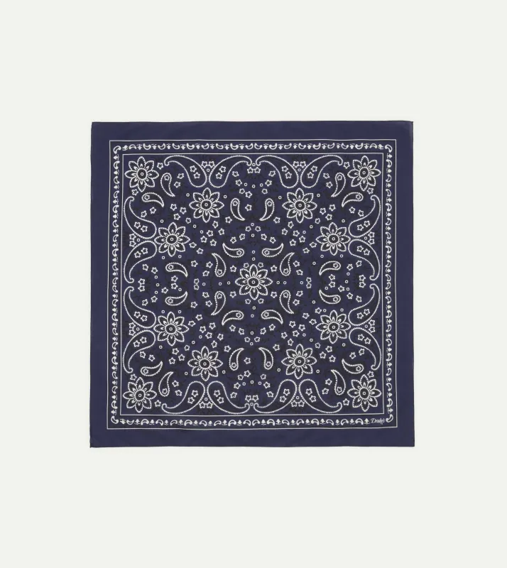 Navy Paisley Print Cotton Bandana sold by Drake's London